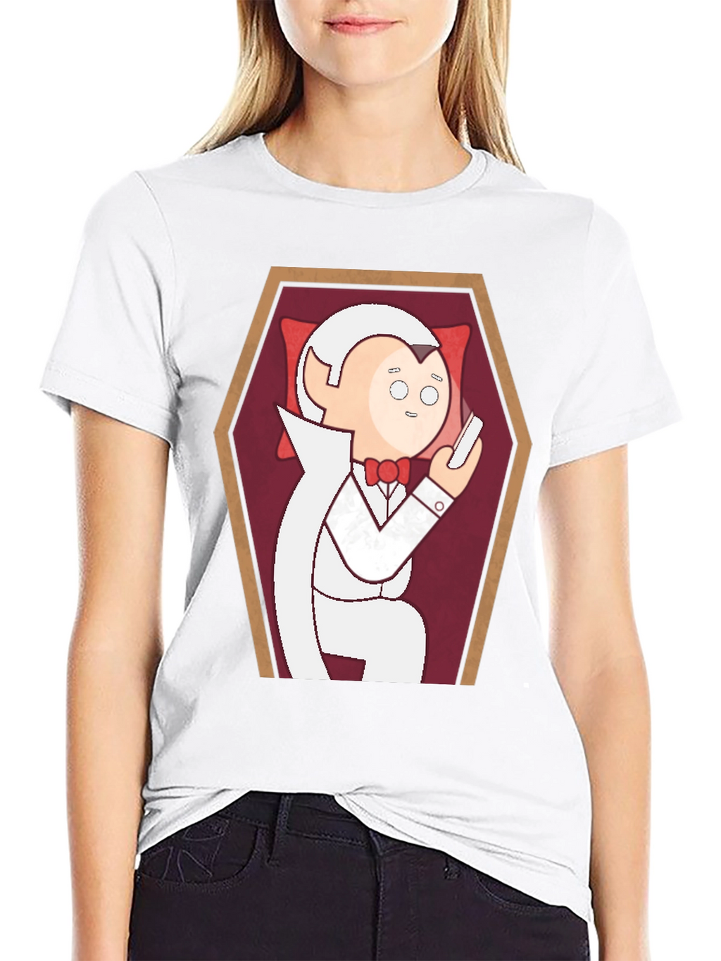 Funny Cartoon Vampire in Coffin Graphic T-Shirt
