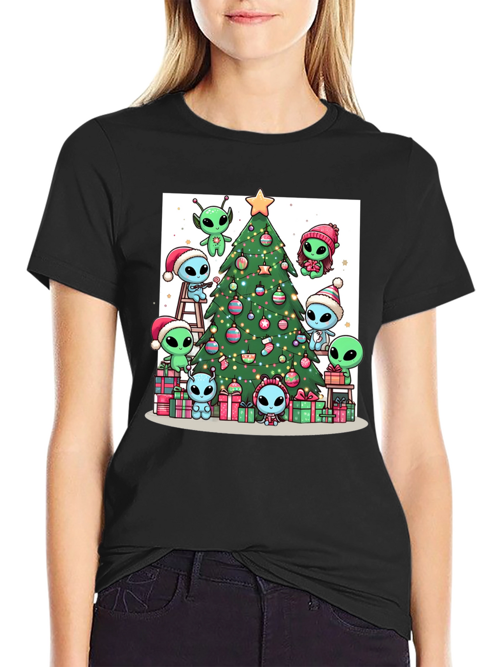 Alien Christmas Tree Graphic T-Shirt