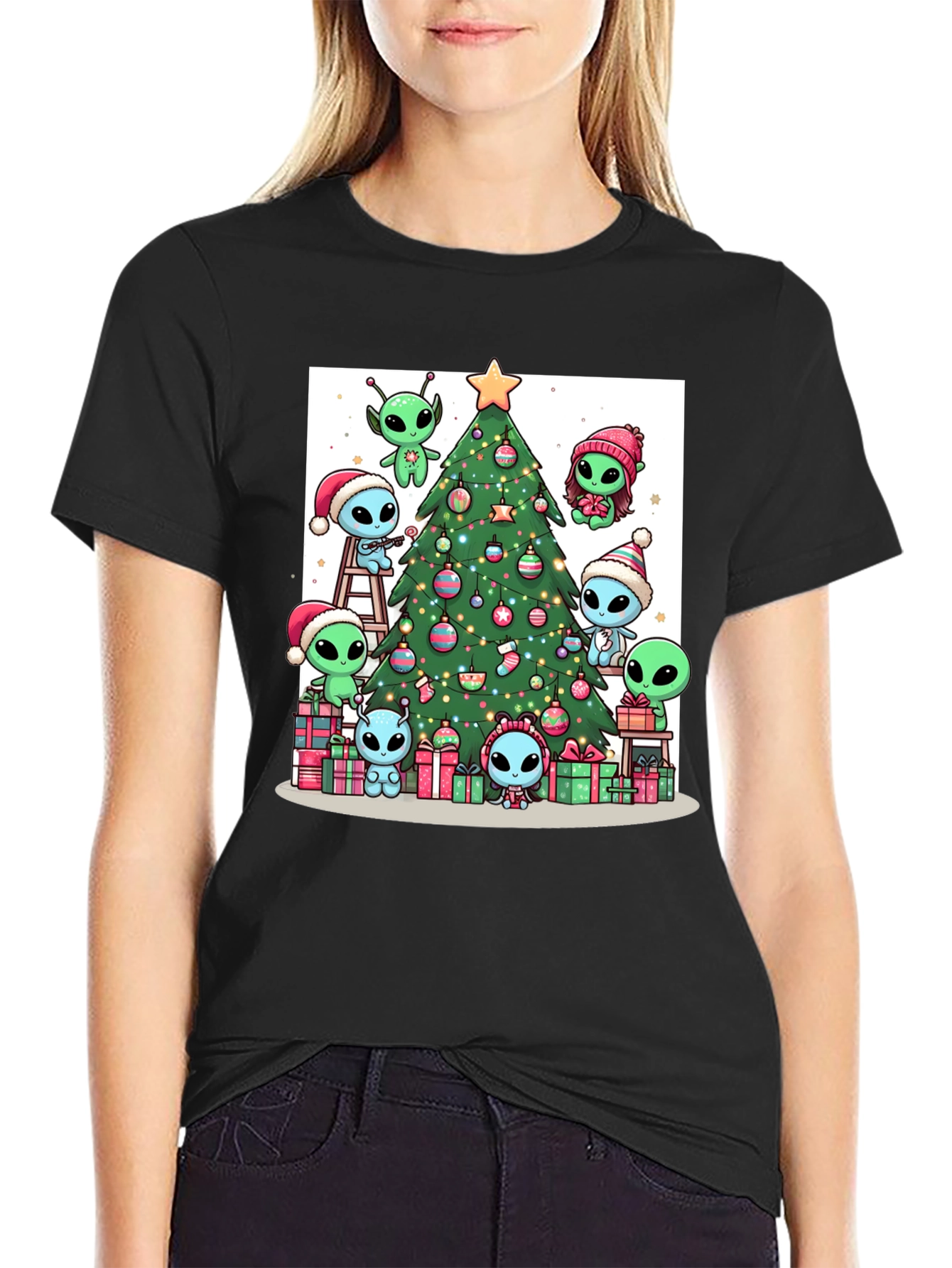 Alien Christmas Tree Graphic T-Shirt