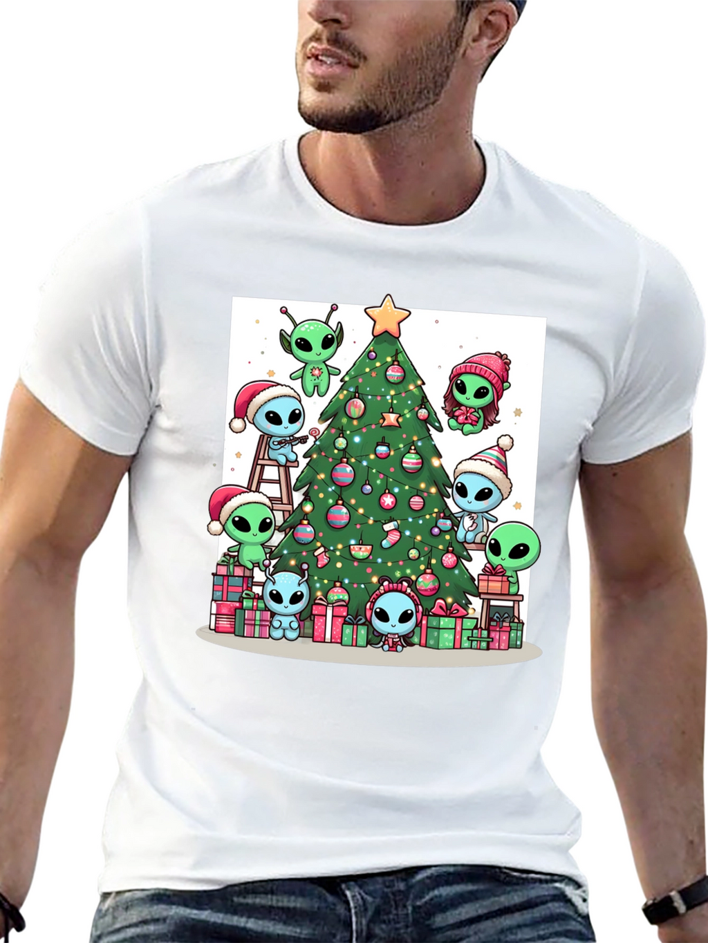 Alien Christmas Tree Graphic T-Shirt
