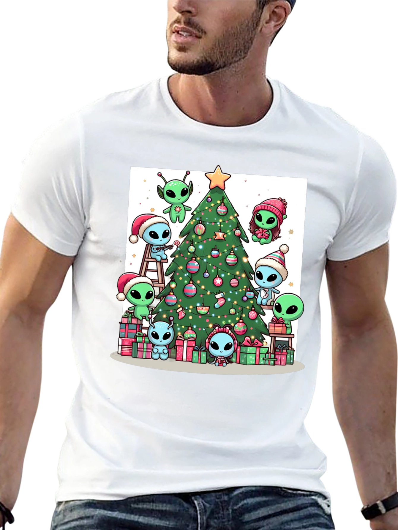 Alien Christmas Tree Graphic T-Shirt