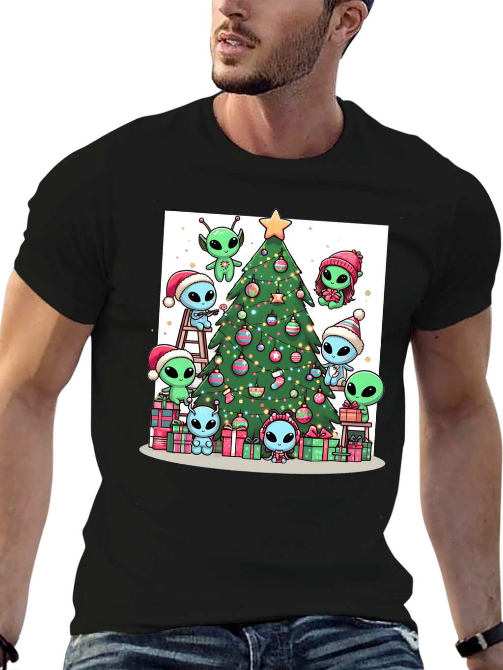 Alien Christmas Tree Graphic T-Shirt