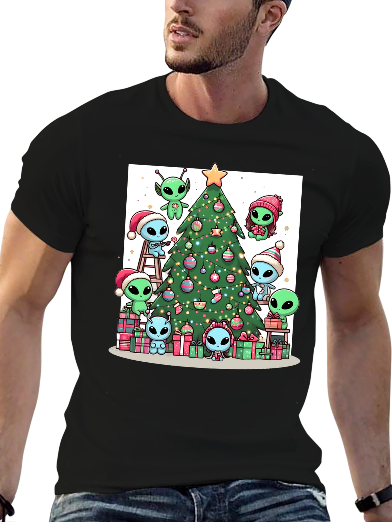 Alien Christmas Tree Graphic T-Shirt