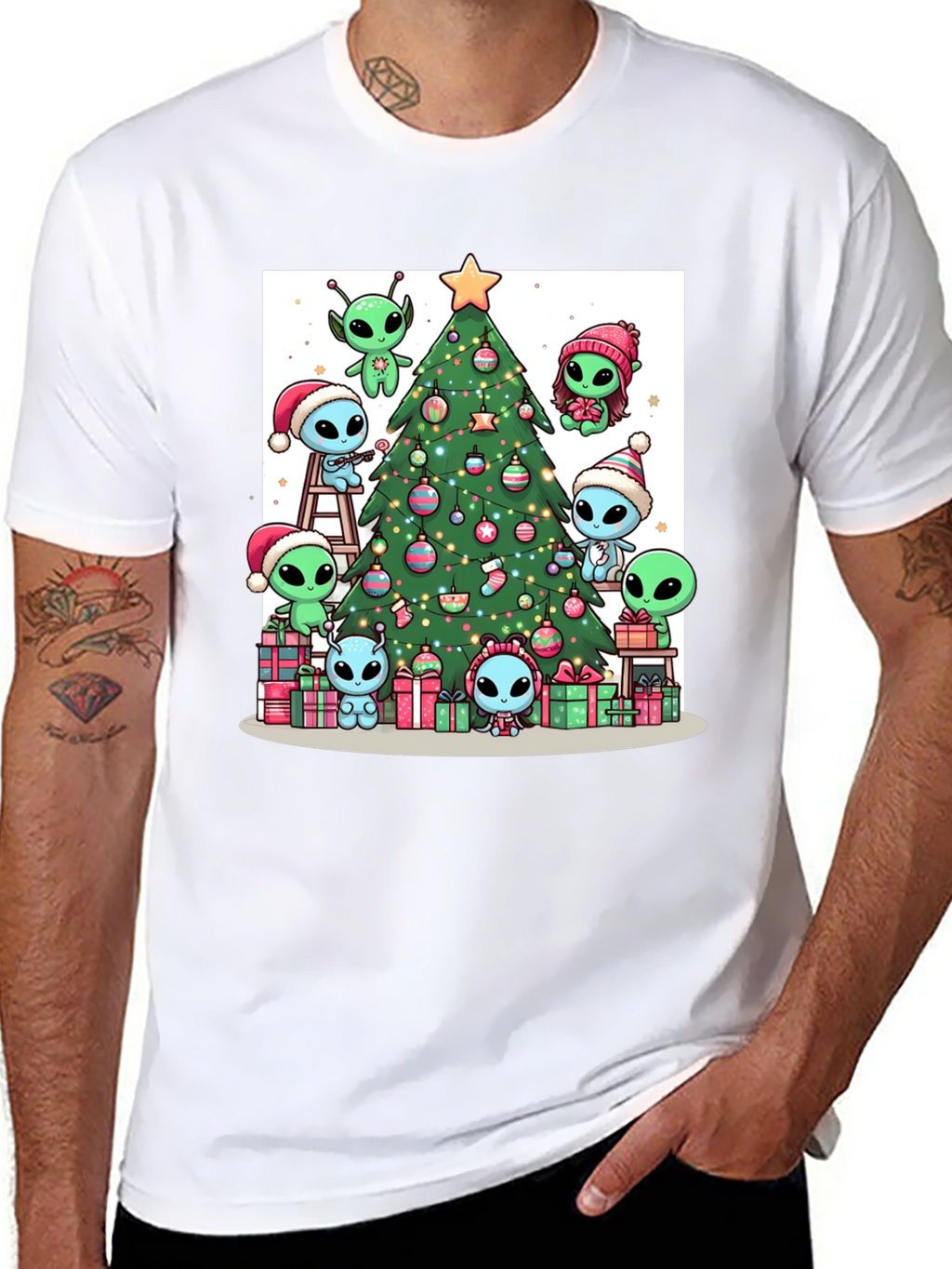 Alien Christmas Tree Graphic T-Shirt