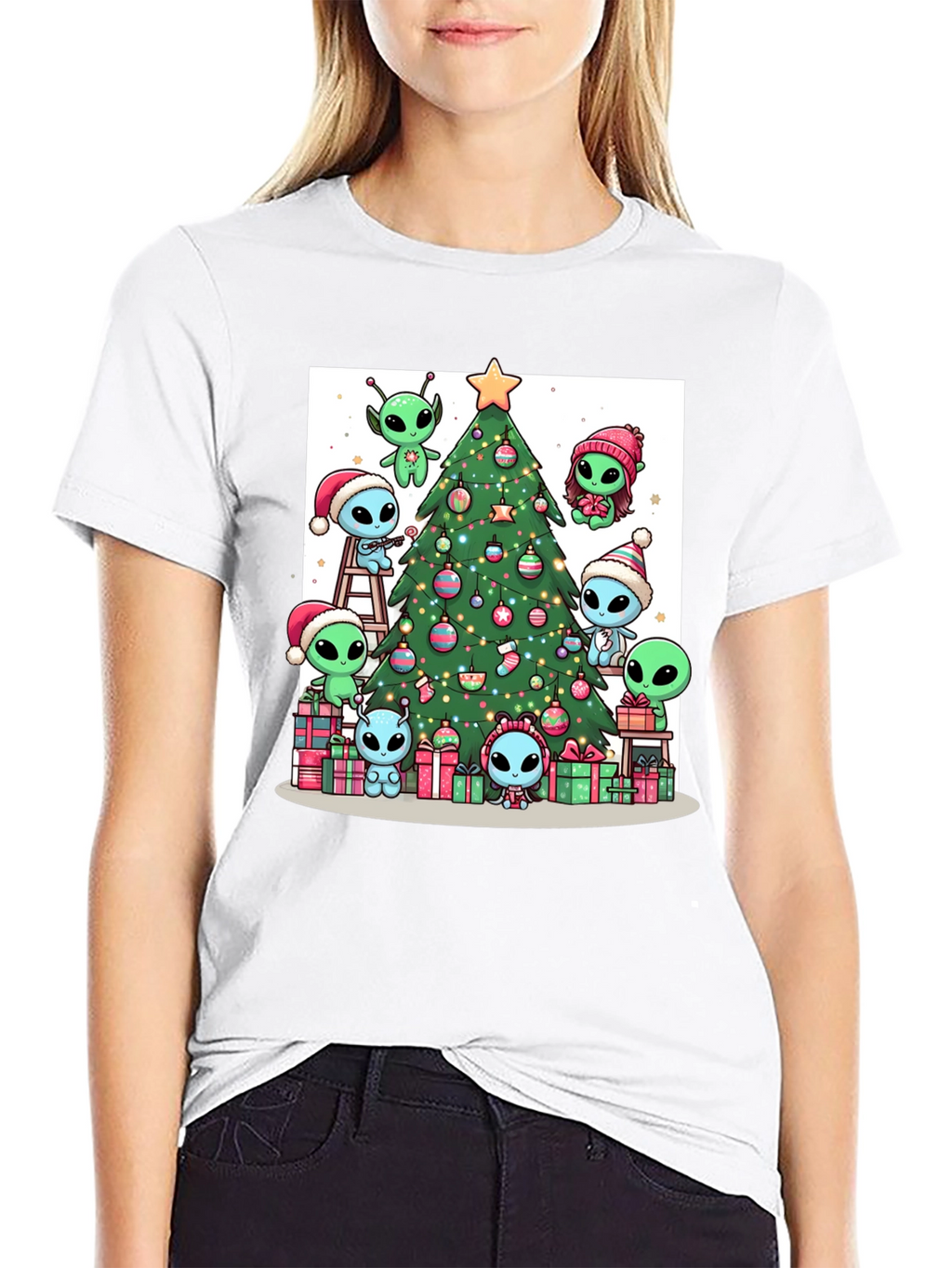 Alien Christmas Tree Graphic T-Shirt