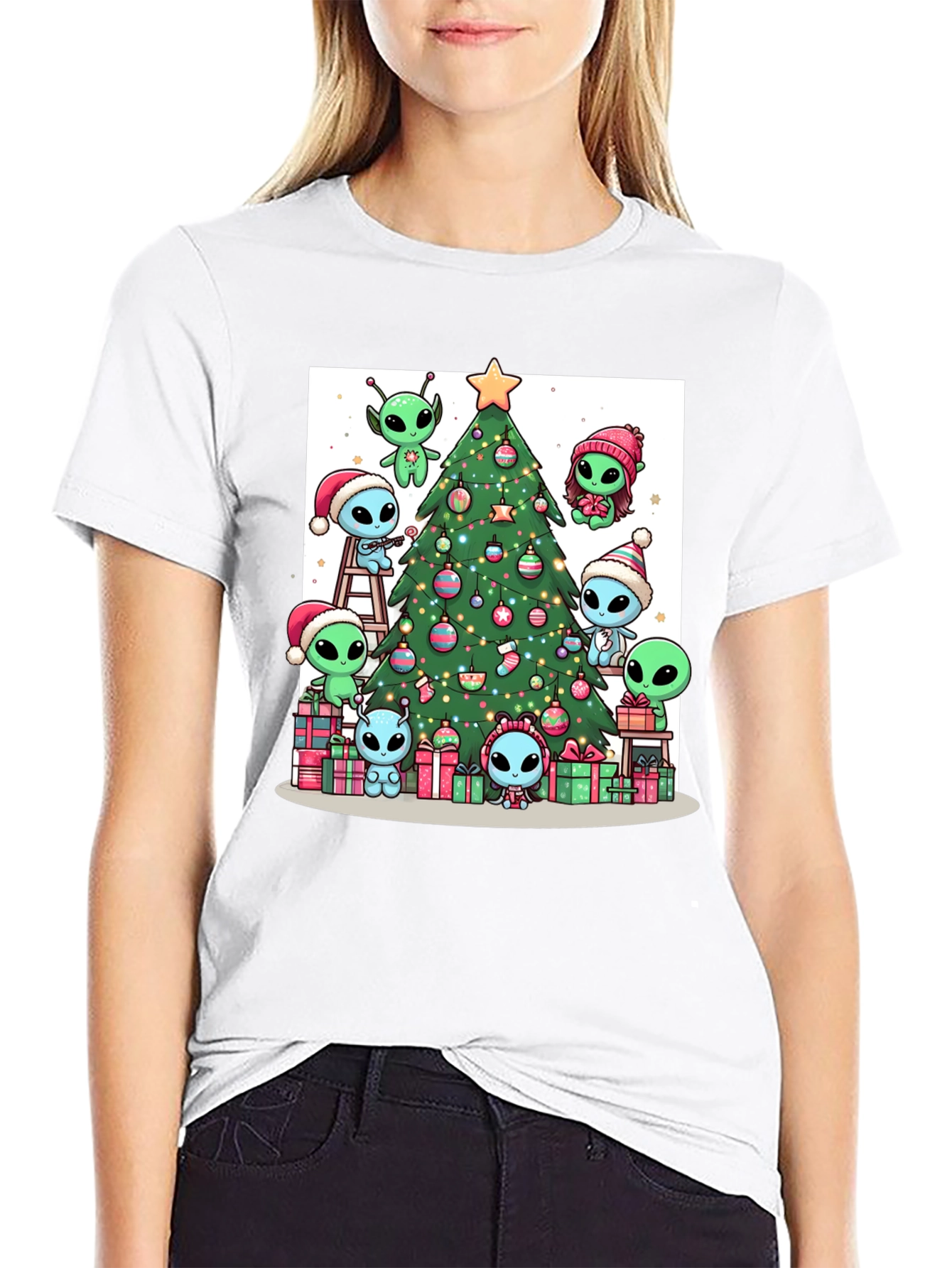 Alien Christmas Tree Graphic T-Shirt