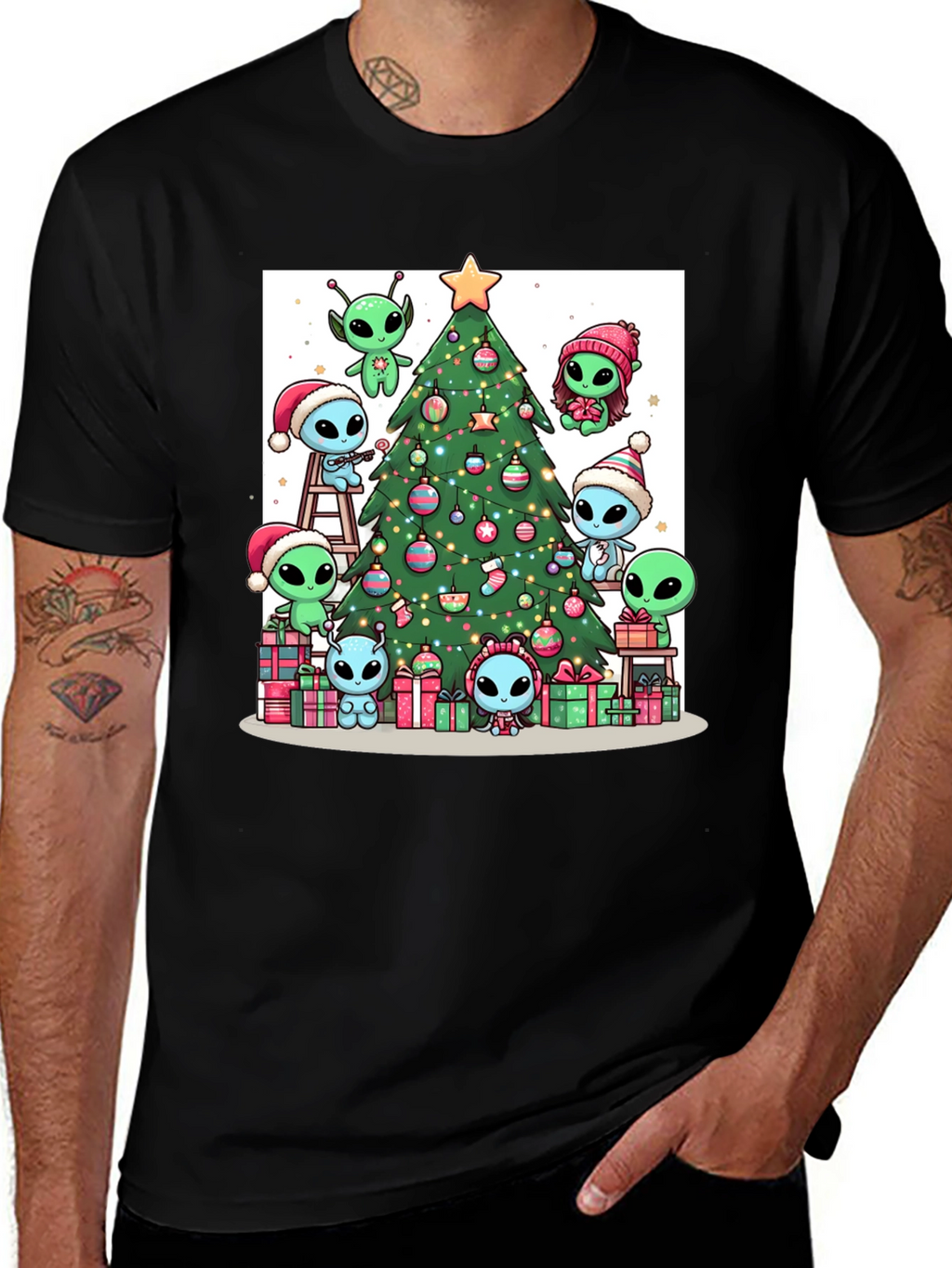 Alien Christmas Tree Graphic T-Shirt