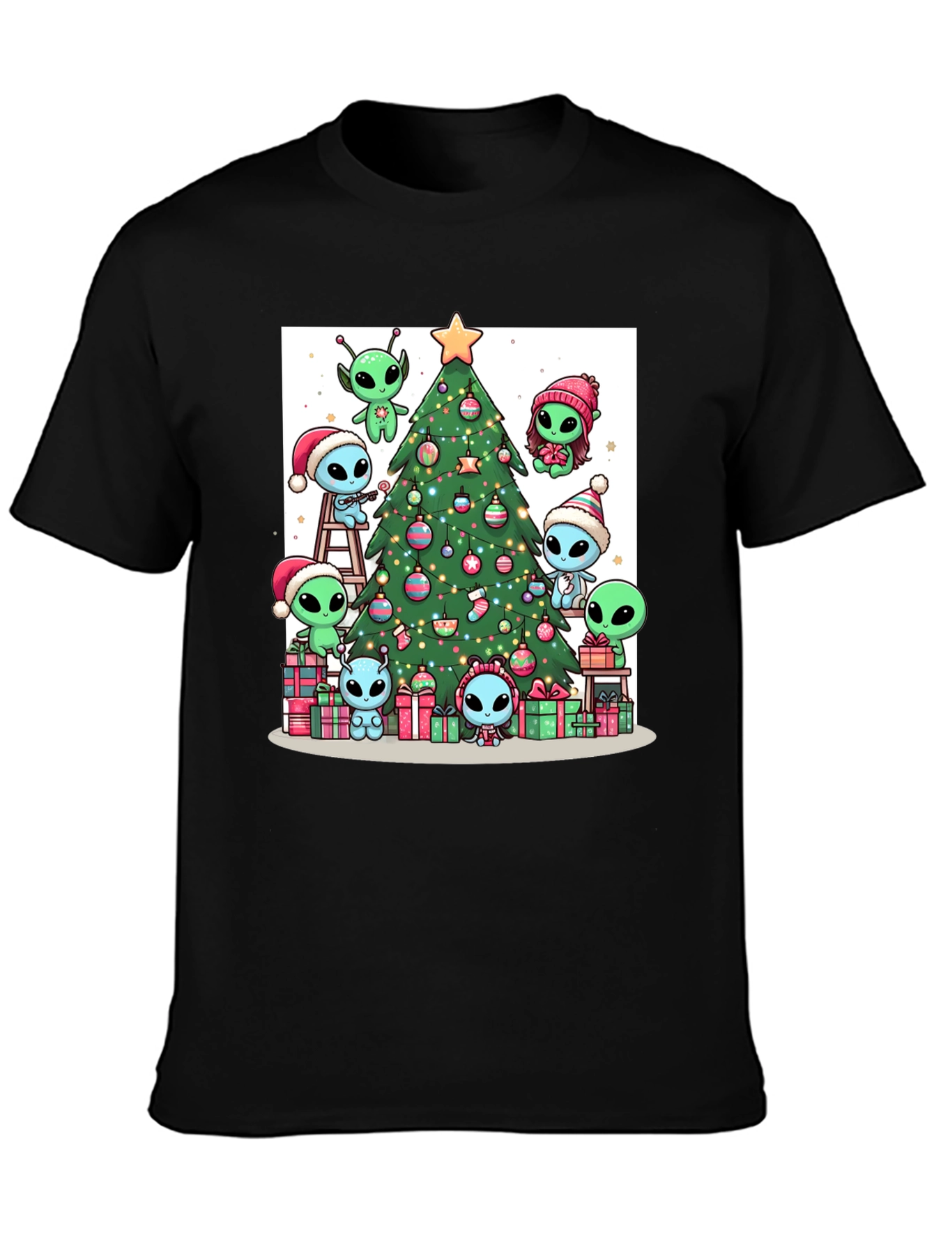 Alien Christmas Tree Graphic T-Shirt