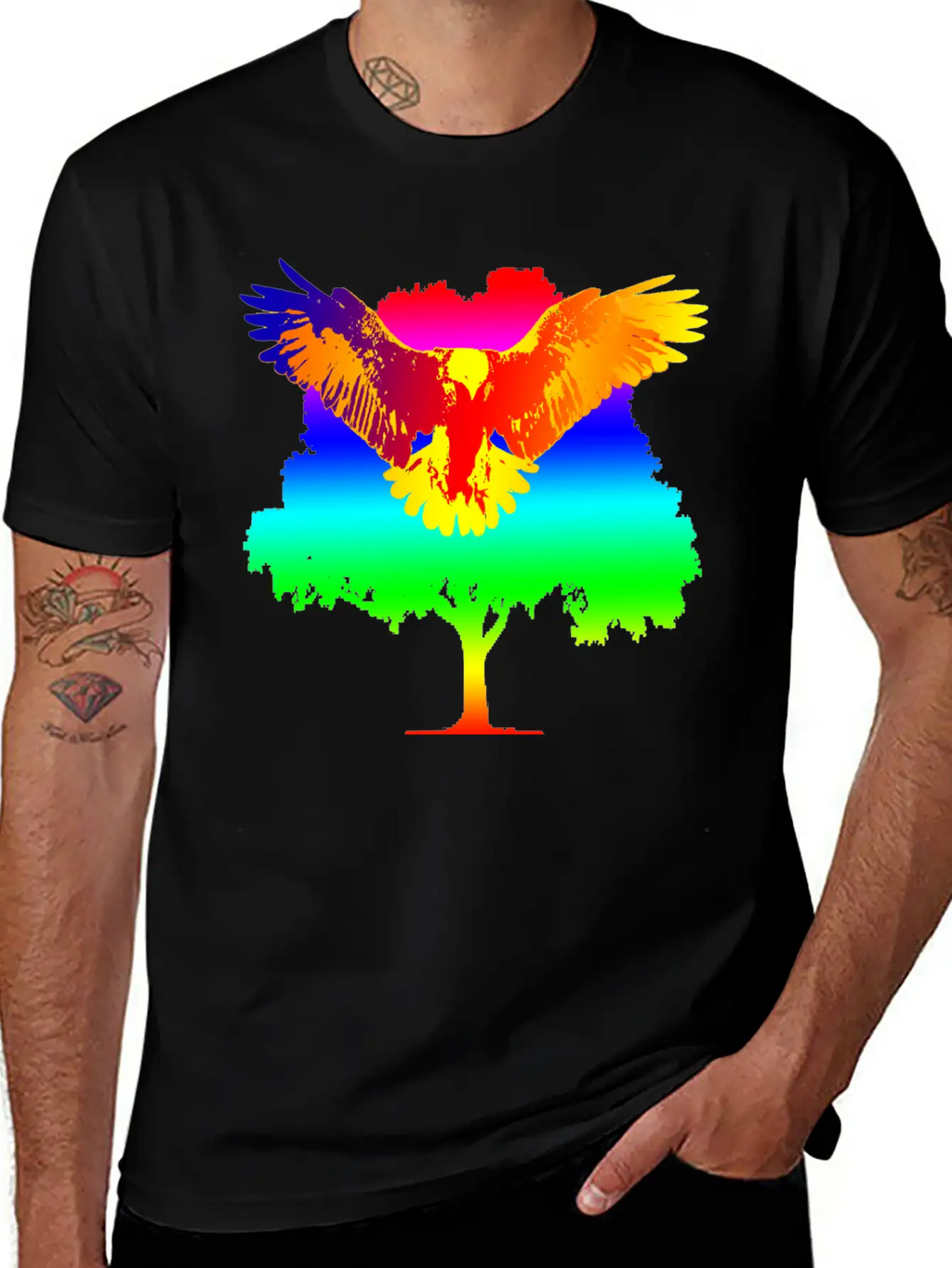 Eagle And Tree Breathable Graphic T-Shirt – Perfect For Casual Days
