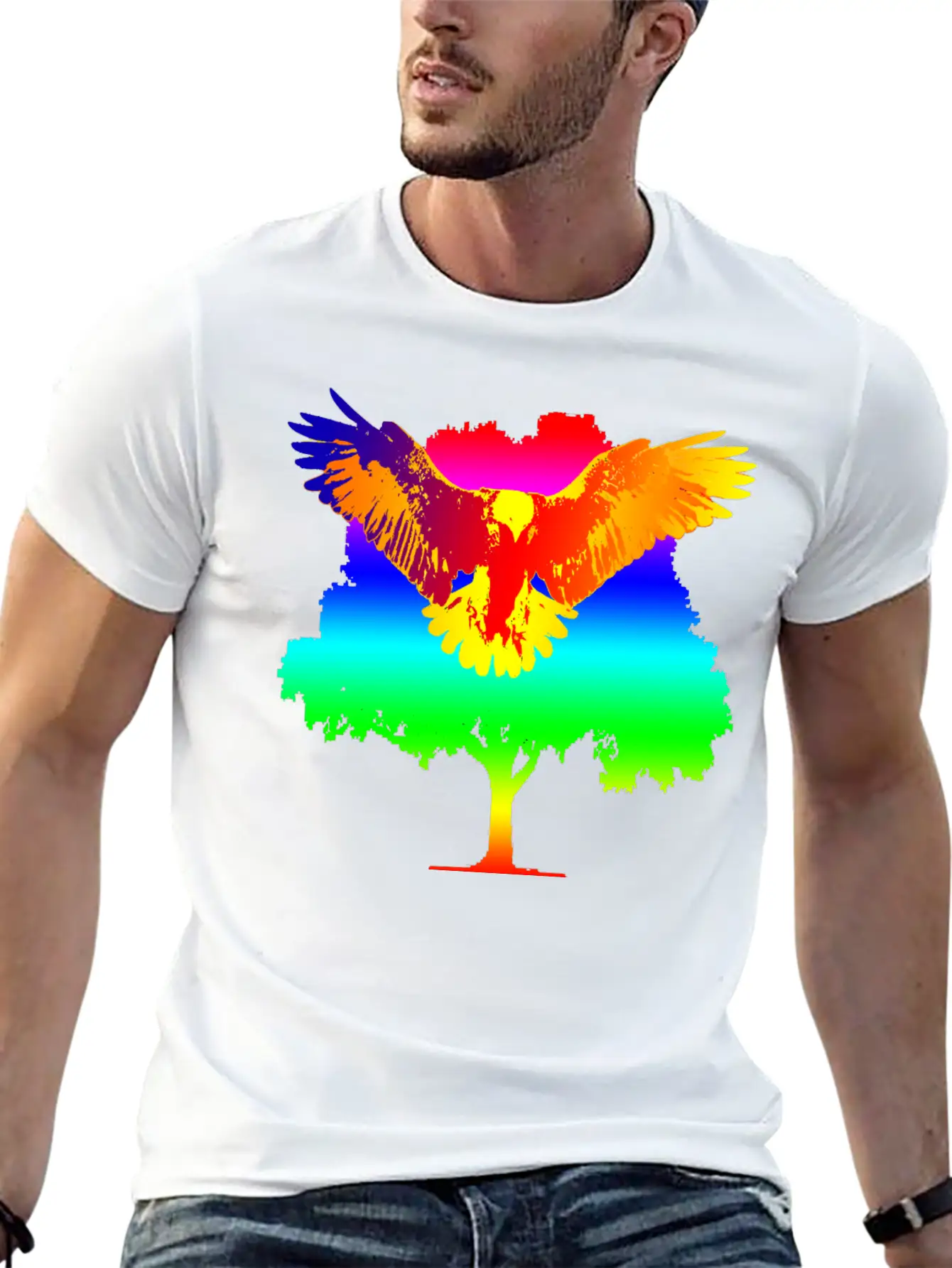 Eagle And Tree Breathable Graphic T-Shirt – Perfect For Casual Days