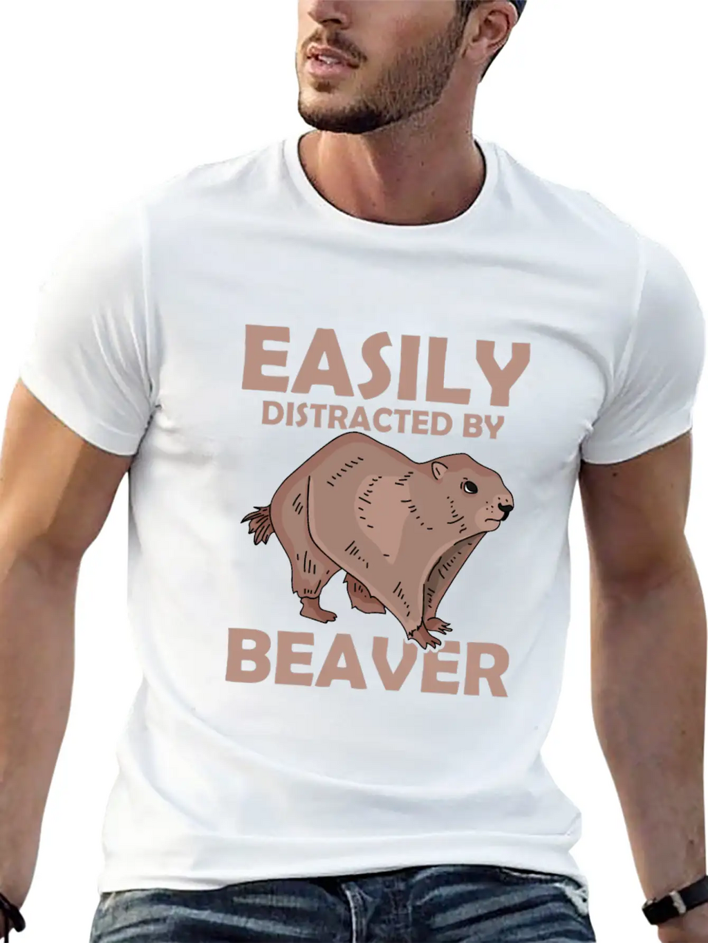 Easily Distracted By Beaver Rodent Animal Basic Graphic T-Shirt – Daily Comfort In Soft Cotton