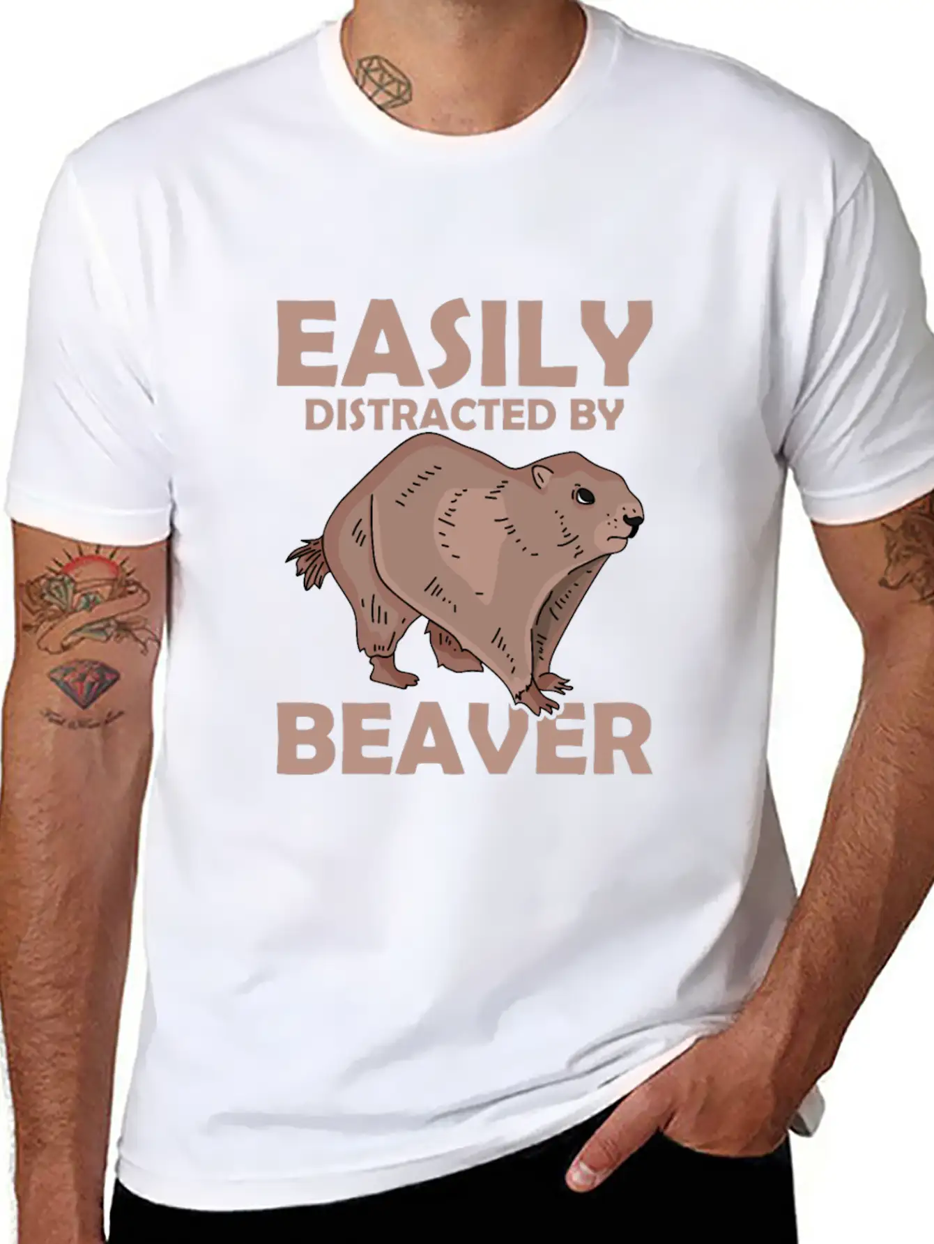 Easily Distracted By Beaver Rodent Animal Basic Graphic T-Shirt – Daily Comfort In Soft Cotton