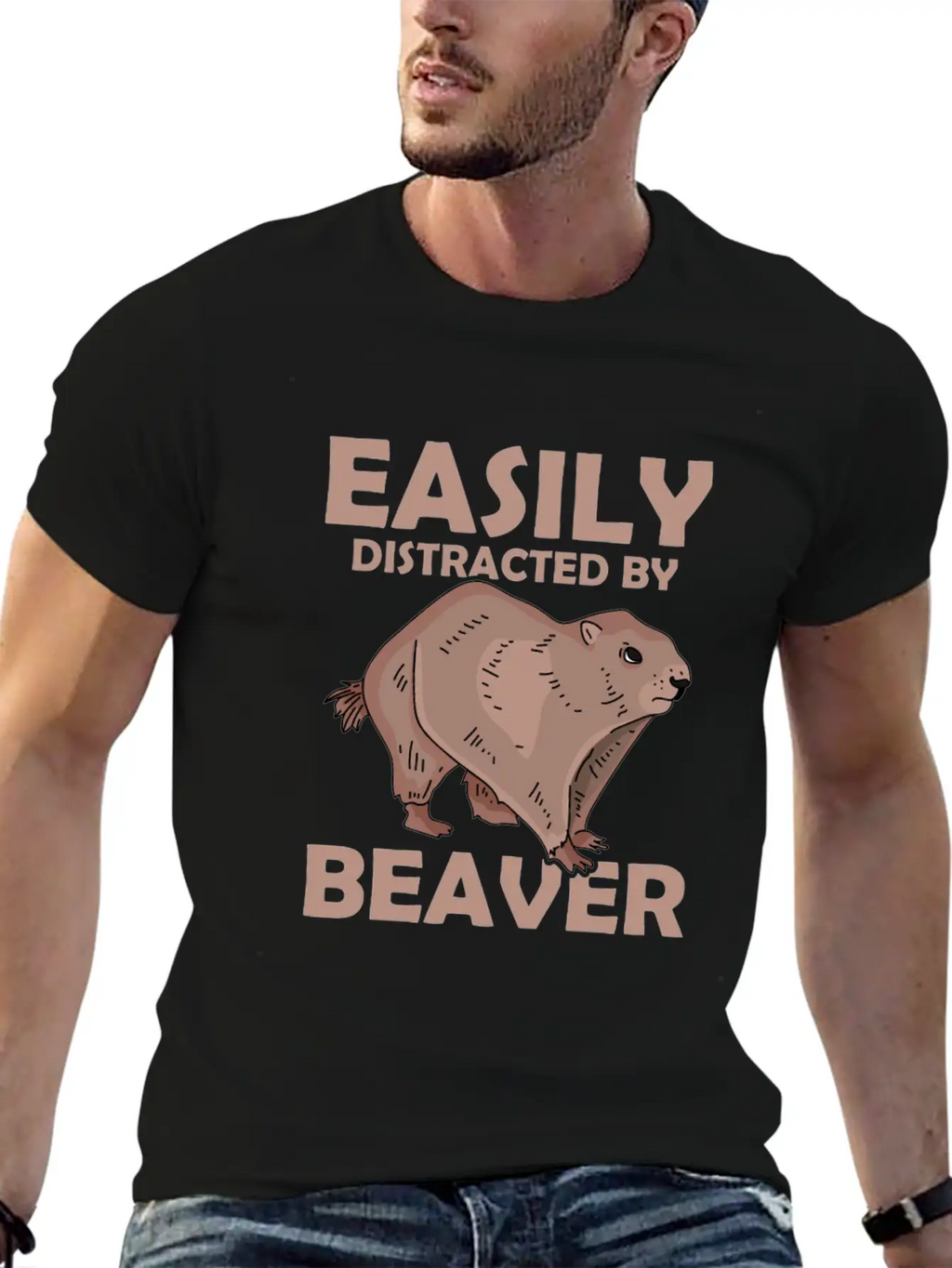 Easily Distracted By Beaver Rodent Animal Basic Graphic T-Shirt – Daily Comfort In Soft Cotton
