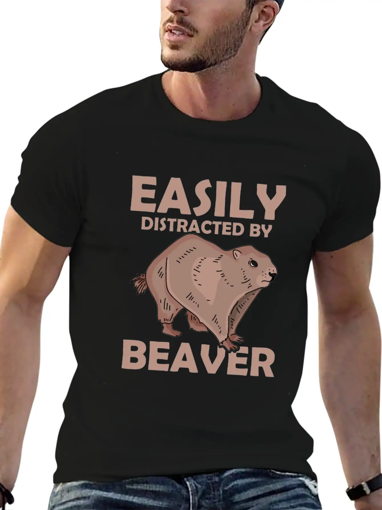 Easily Distracted By Beaver Rodent Animal Basic Graphic T-Shirt – Daily Comfort In Soft Cotton