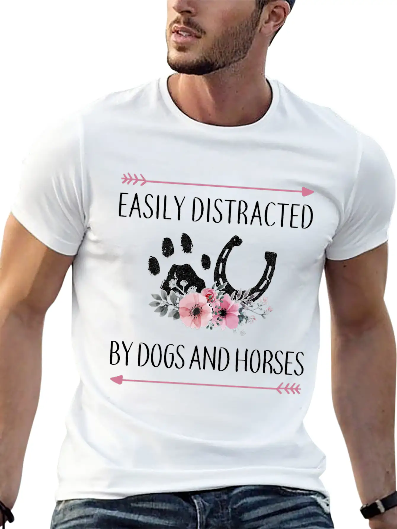 Easily Distracted By Dogs And Horses Horse Gifts F Essential Cotton Tee For Daily Outfits – Unisex Style