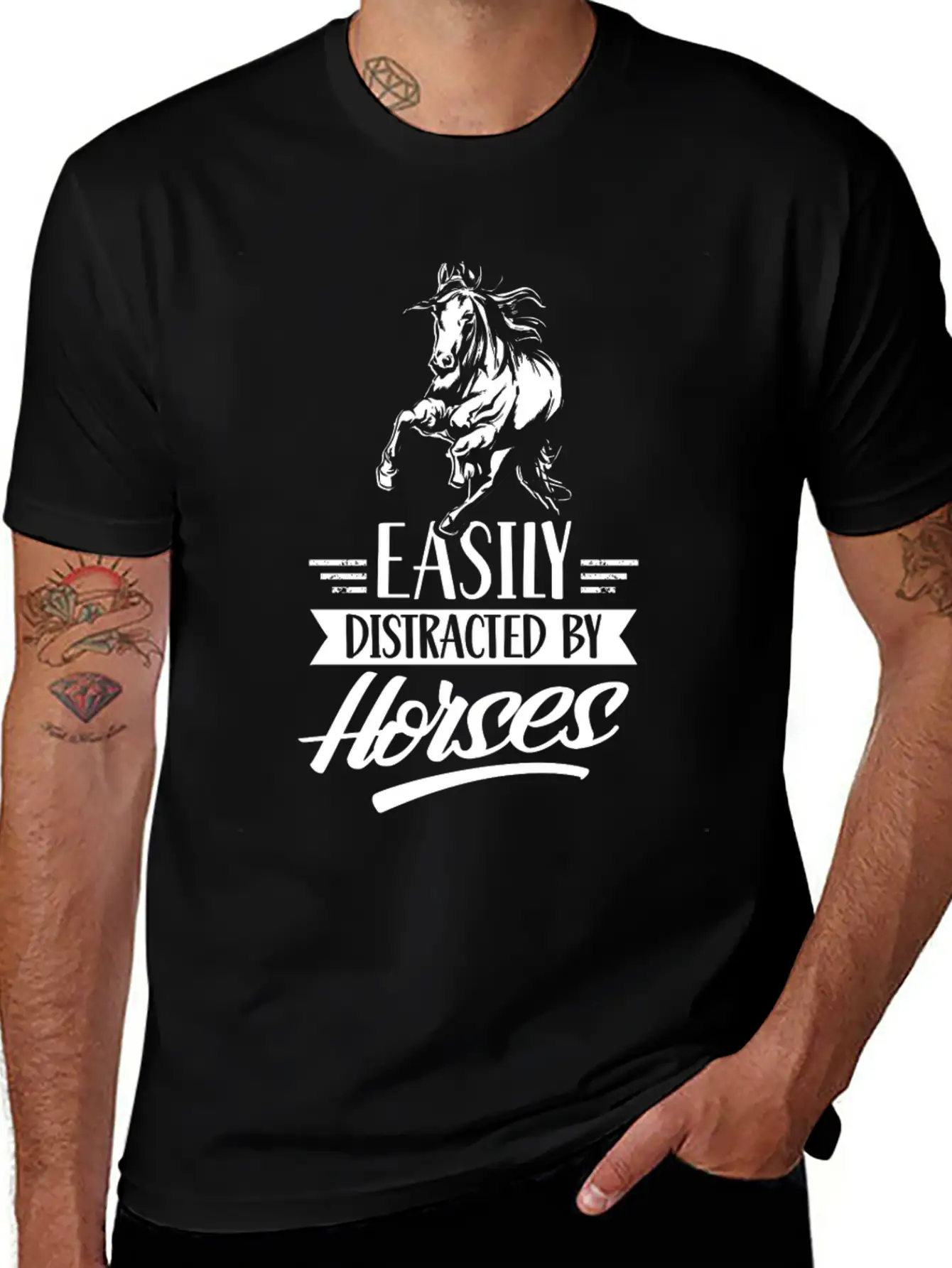 Easily Distracted By Horses Horse Riding Rider Essential Cotton Tee For Daily Outfits – Unisex Style