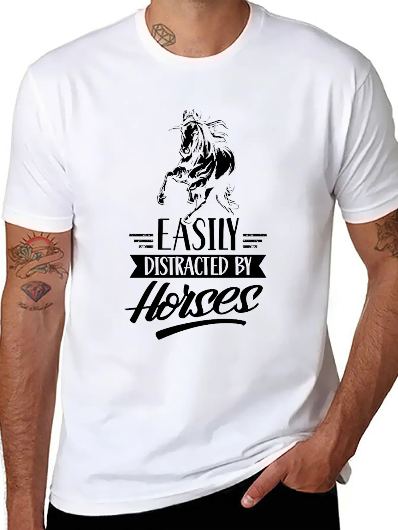Easily Distracted By Horses Horse Riding Rider Essential Cotton Tee For Daily Outfits – Unisex Style