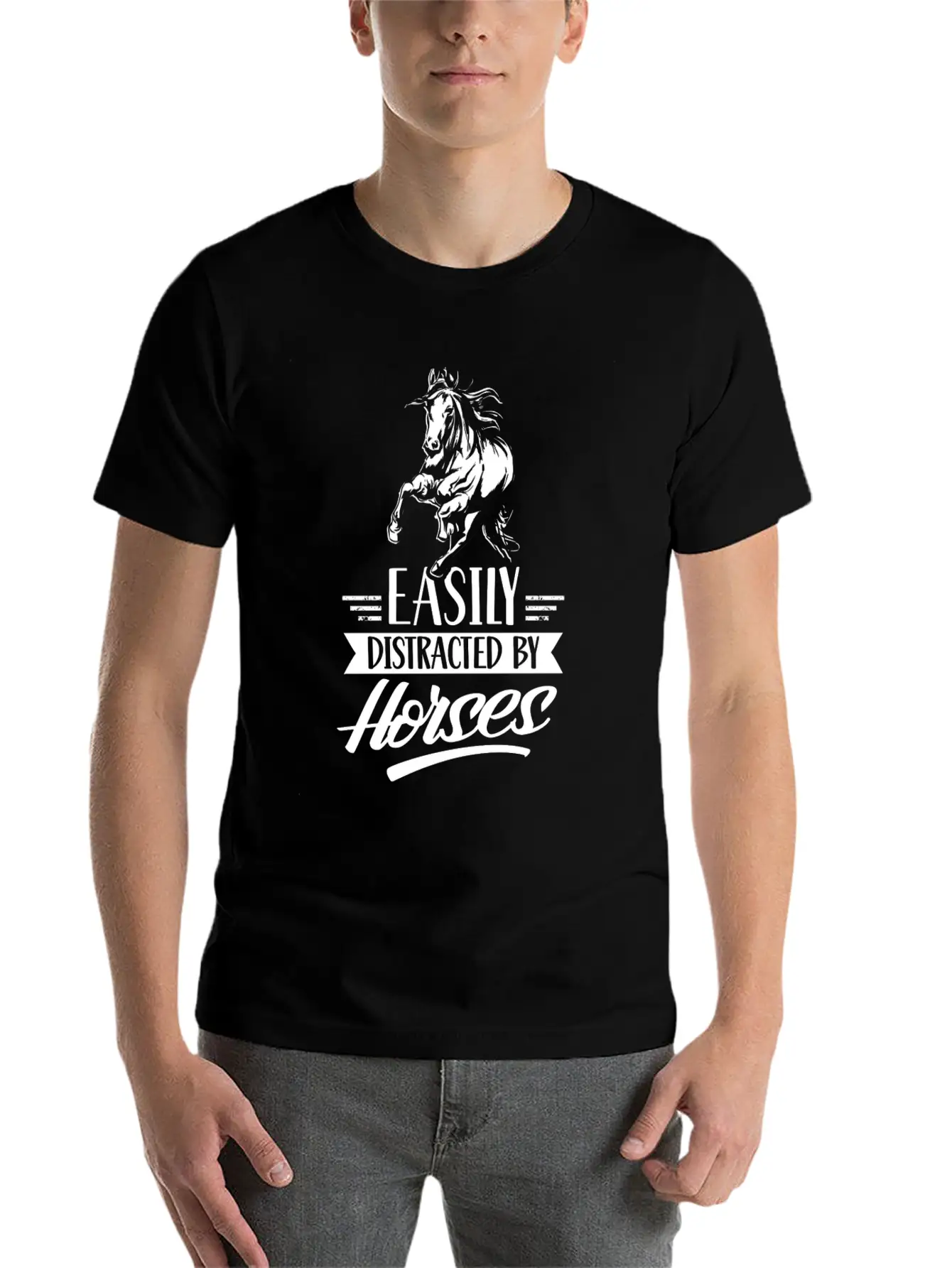 Easily Distracted By Horses Horse Riding Rider Essential Cotton Tee For Daily Outfits – Unisex Style