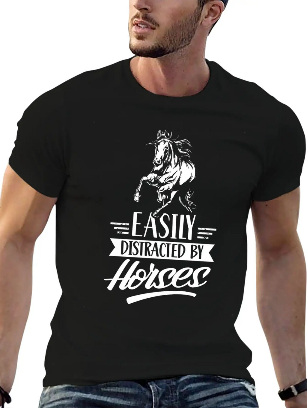 Easily Distracted By Horses Horse Riding Rider Essential Cotton Tee For Daily Outfits – Unisex Style