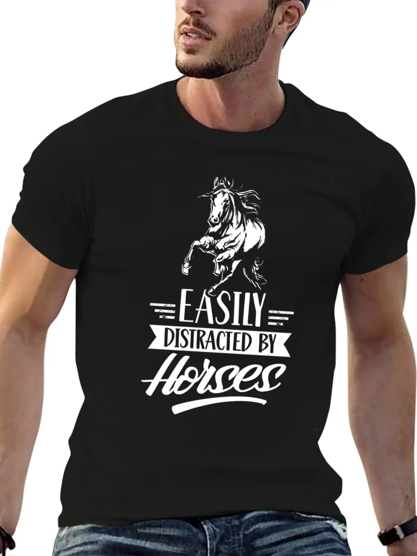 Easily Distracted By Horses Horse Riding Rider Essential Cotton Tee For Daily Outfits – Unisex Style
