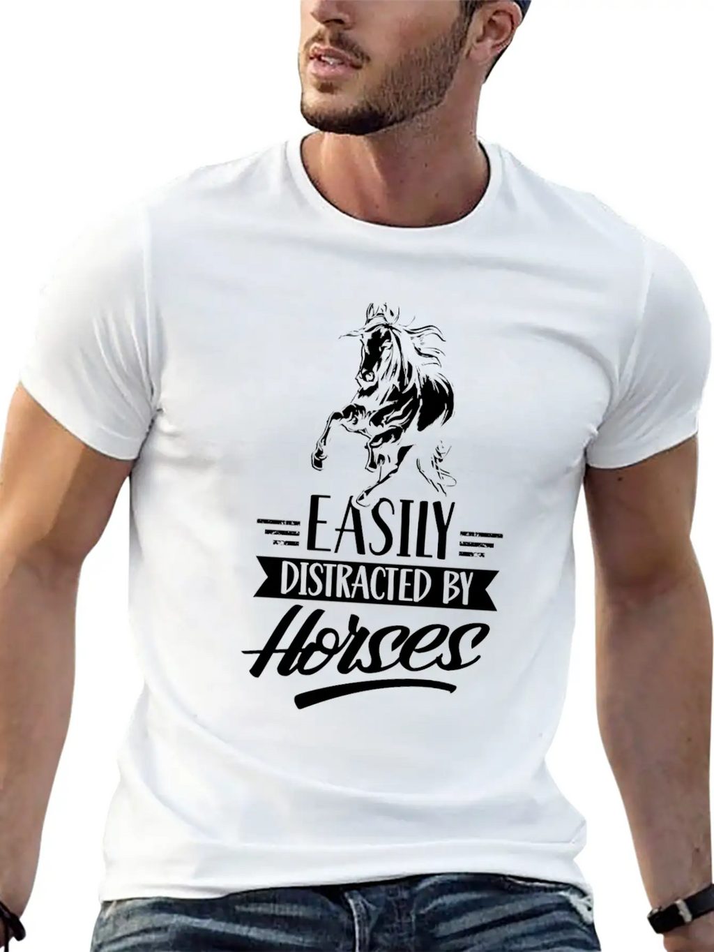 Easily Distracted By Horses Horse Riding Rider Essential Cotton Tee For Daily Outfits – Unisex Style