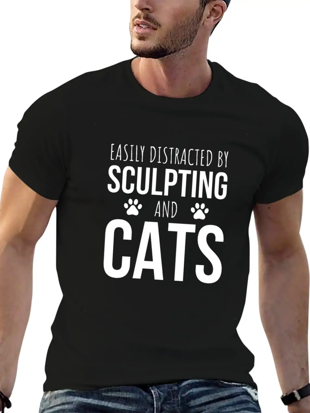 Easily Distracted By Sculpting And Cats Breathable Graphic T-Shirt – Perfect For Casual Days