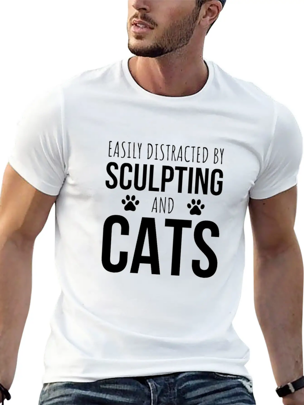 Easily Distracted By Sculpting And Cats Breathable Graphic T-Shirt – Perfect For Casual Days