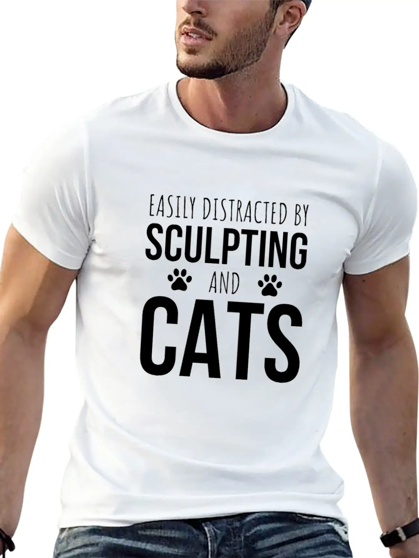 Easily Distracted By Sculpting And Cats Breathable Graphic T-Shirt – Perfect For Casual Days