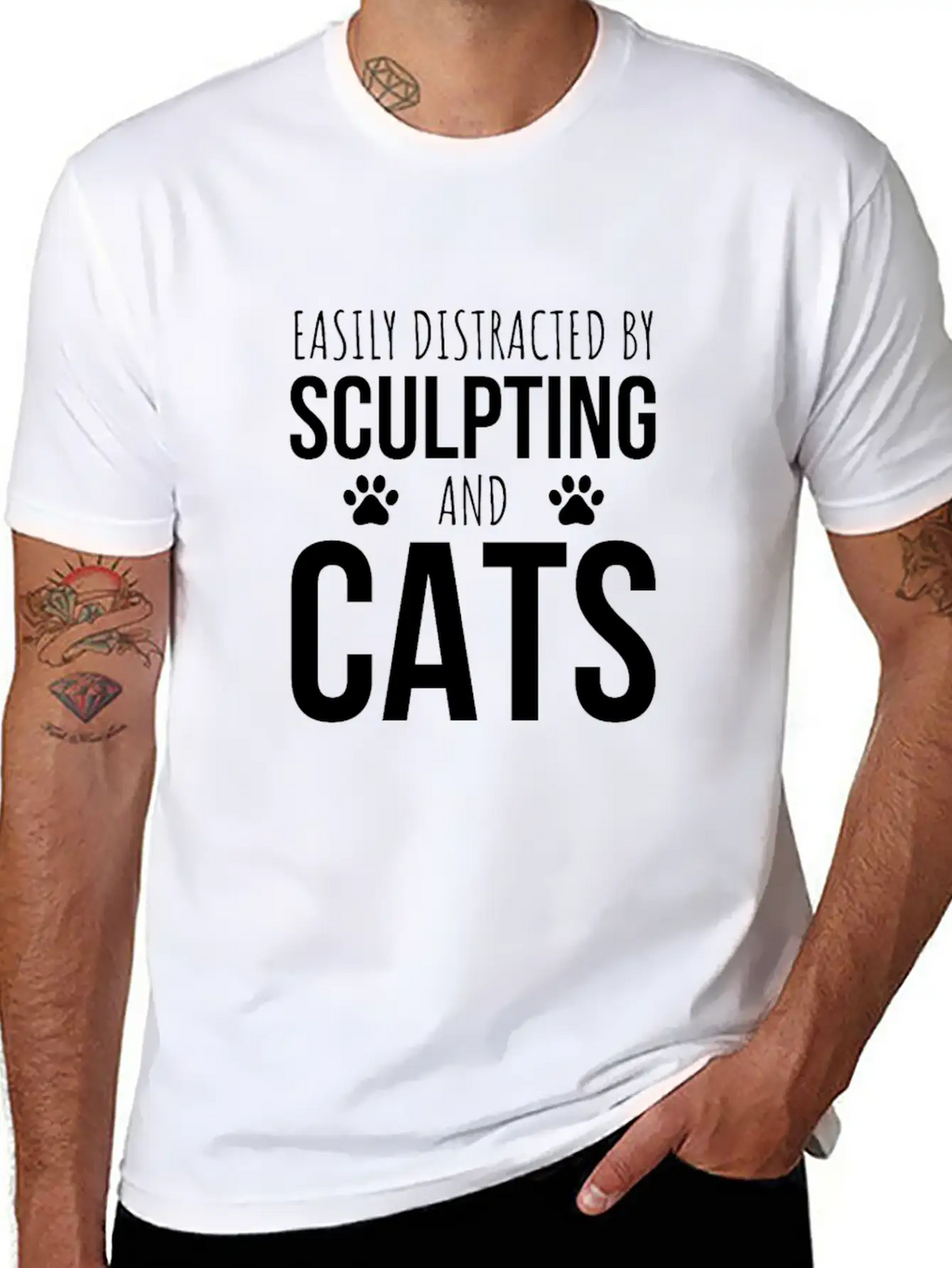 Easily Distracted By Sculpting And Cats Breathable Graphic T-Shirt – Perfect For Casual Days
