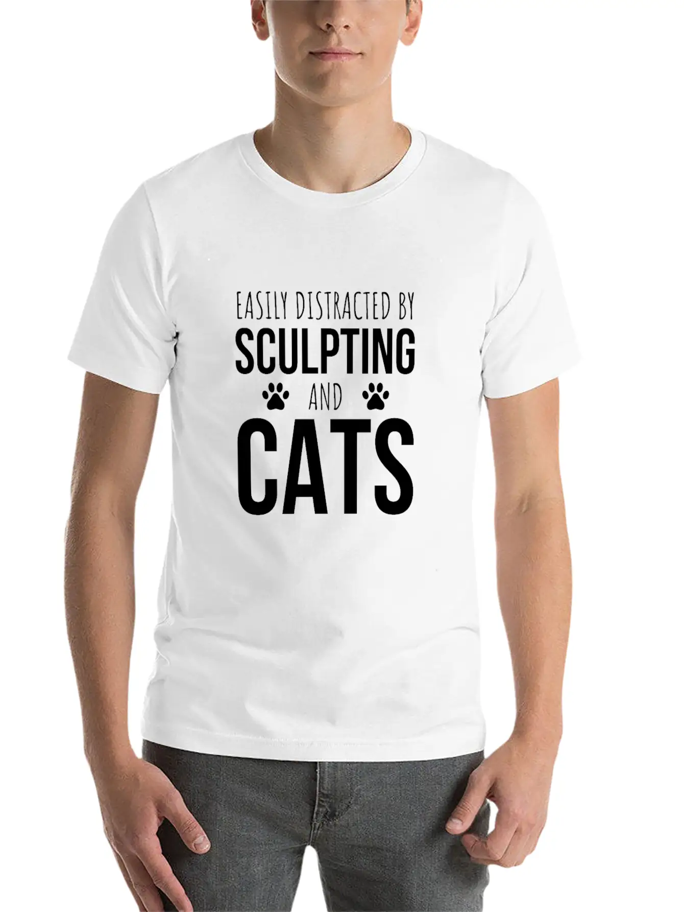 Easily Distracted By Sculpting And Cats Breathable Graphic T-Shirt – Perfect For Casual Days