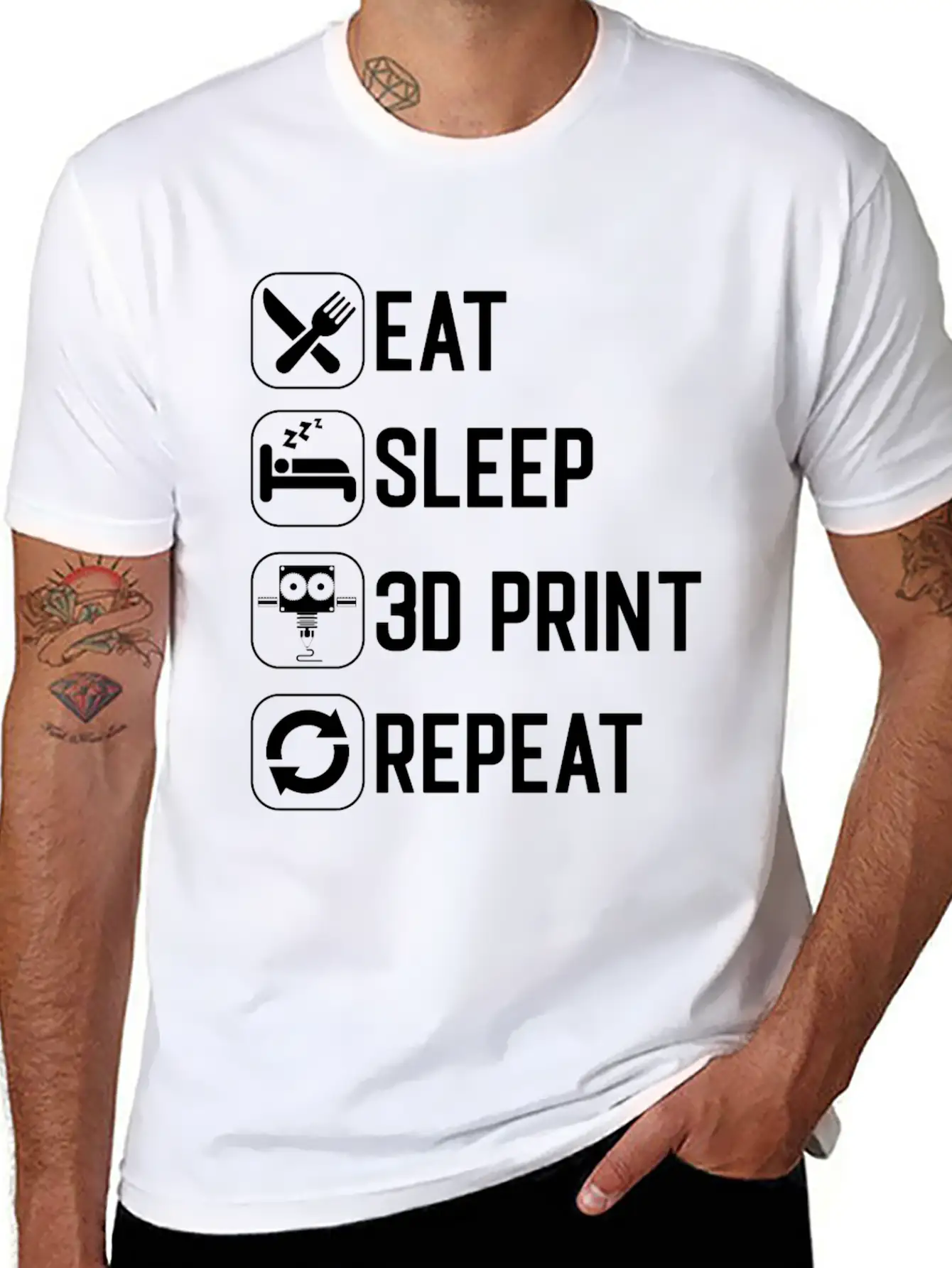 Eat Sleep 3D Print Repeat Classic Cotton Tee – Unisex Comfort For Any Season