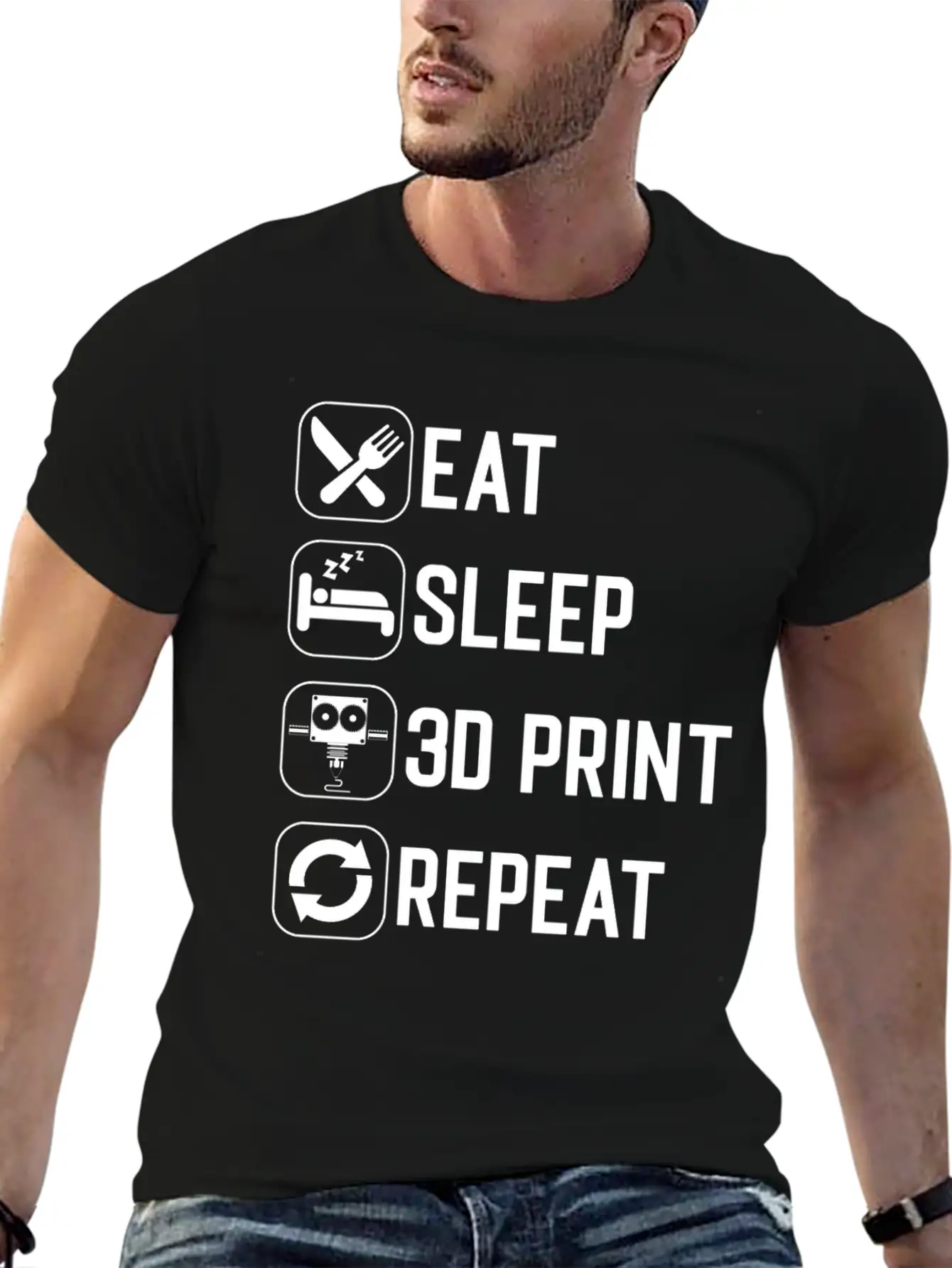Eat Sleep 3D Print Repeat Classic Cotton Tee – Unisex Comfort For Any Season