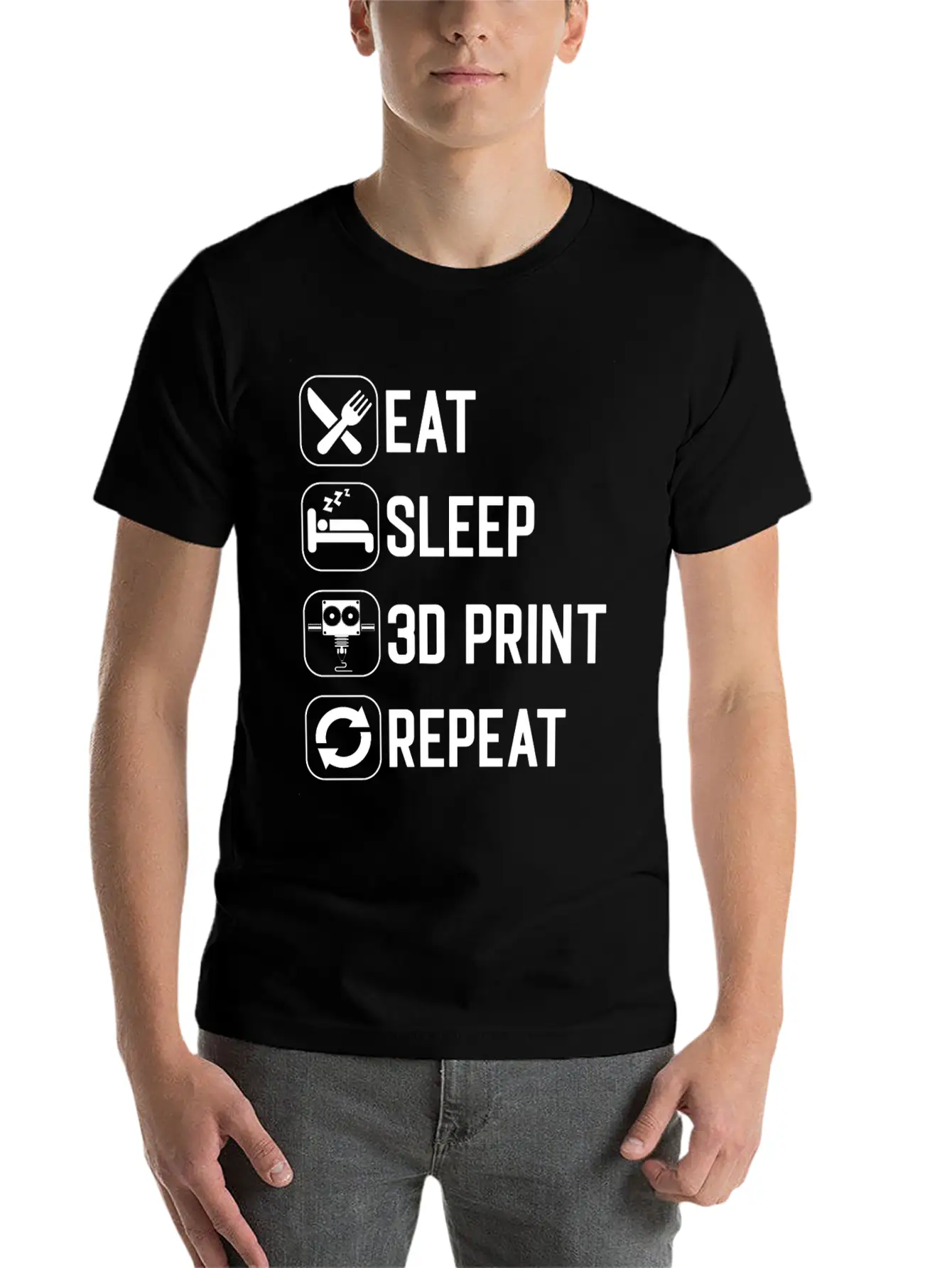 Eat Sleep 3D Print Repeat Classic Cotton Tee – Unisex Comfort For Any Season