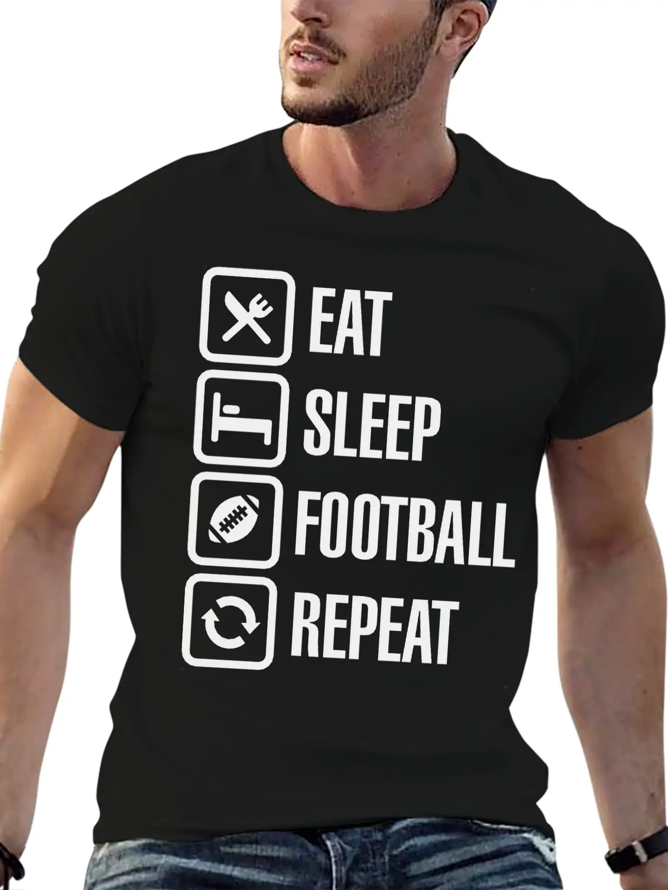 Eat Sleep American Football Repeat Breathable Graphic T-Shirt – Perfect For Casual Days