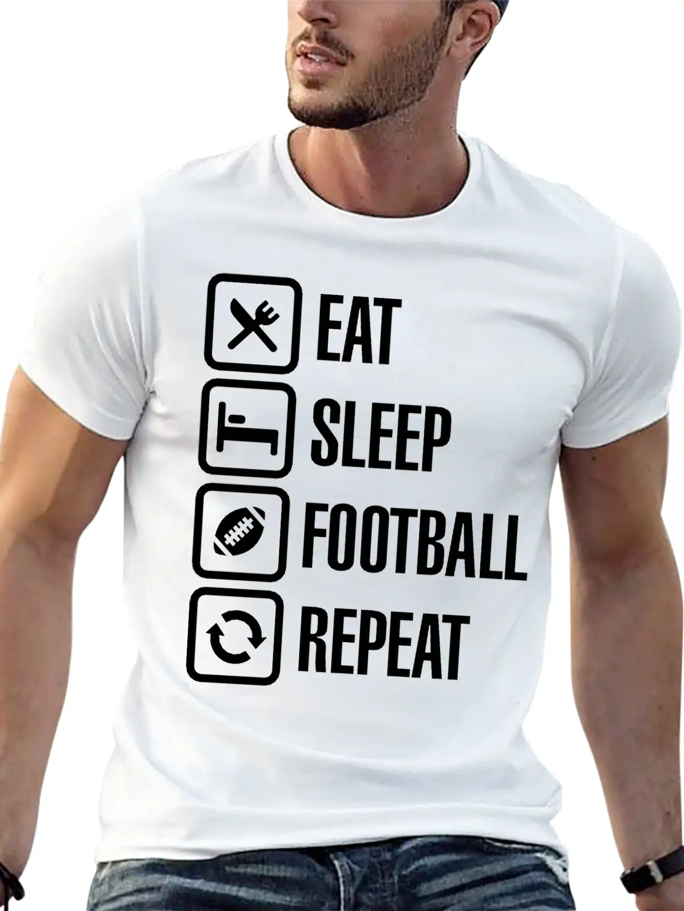 Eat Sleep American Football Repeat Breathable Graphic T-Shirt – Perfect For Casual Days