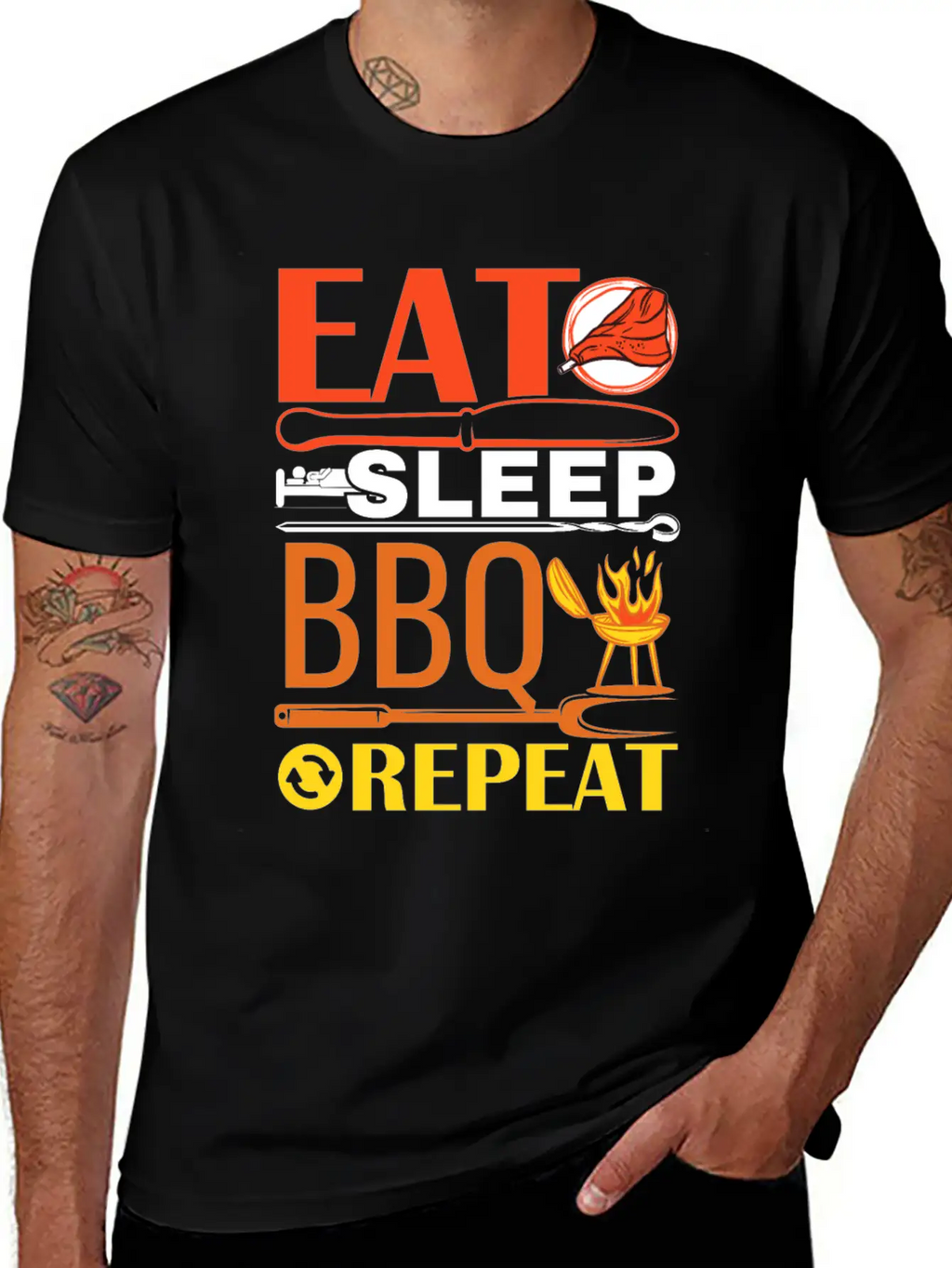 Eat Sleep BBQ Repeat Barbecue Essential Unisex Summer Tee – Soft Cotton Casual Fit