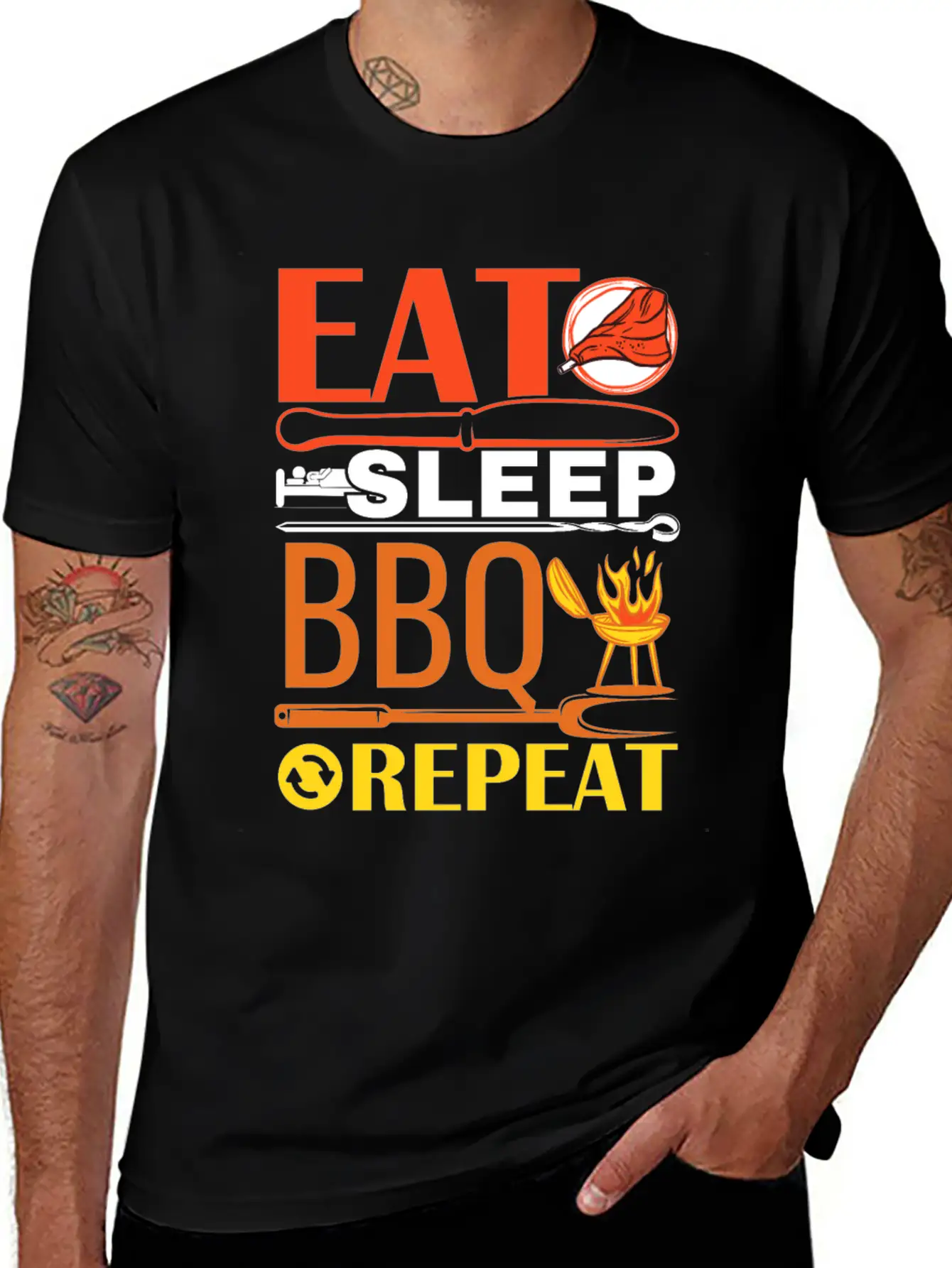 Eat Sleep BBQ Repeat Barbecue Essential Unisex Summer Tee – Soft Cotton Casual Fit