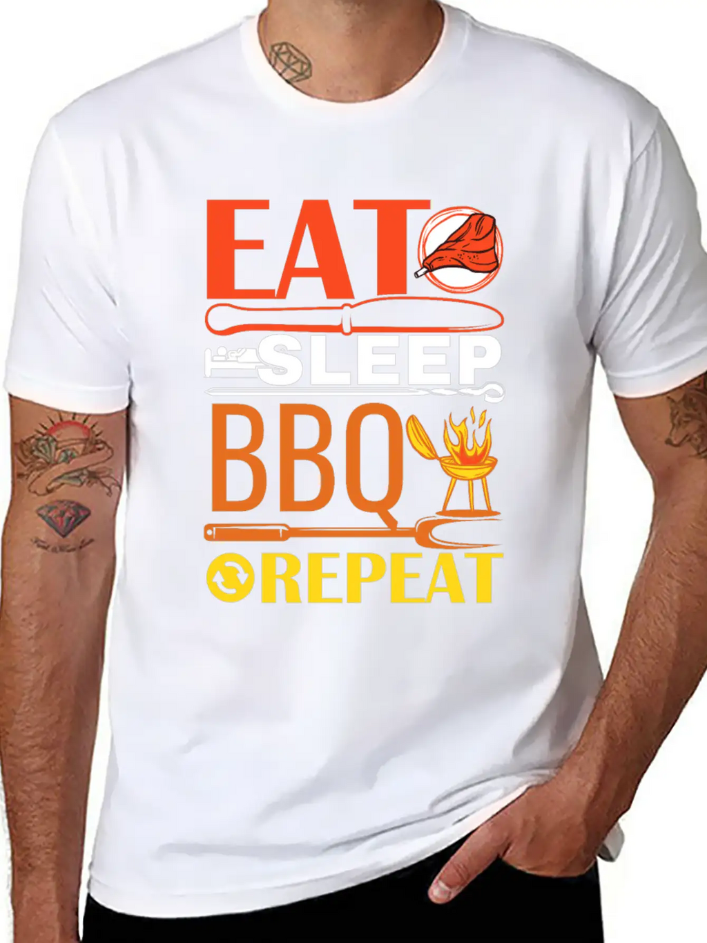 Eat Sleep BBQ Repeat Barbecue Essential Unisex Summer Tee – Soft Cotton Casual Fit