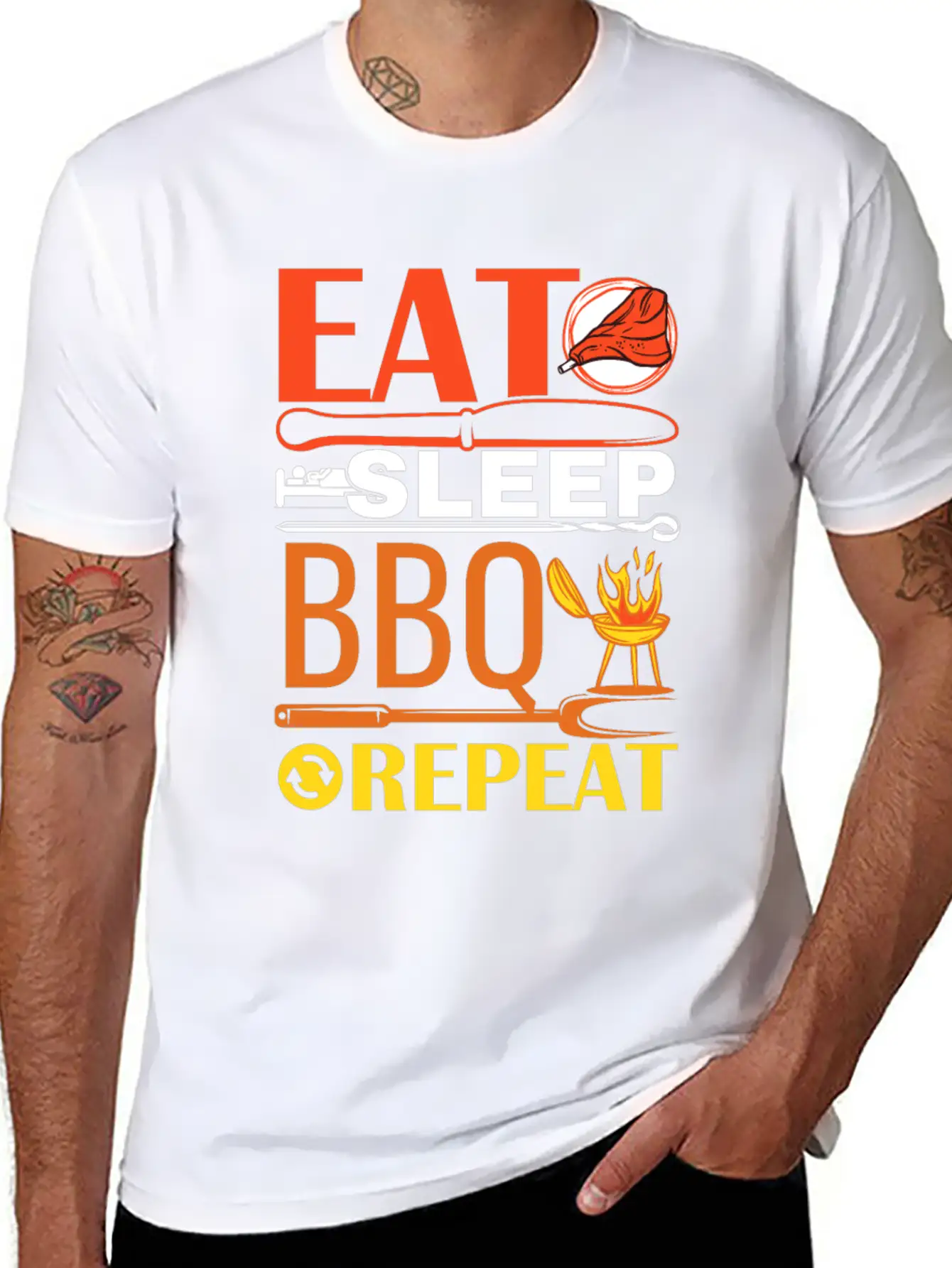 Eat Sleep BBQ Repeat Barbecue Essential Unisex Summer Tee – Soft Cotton Casual Fit