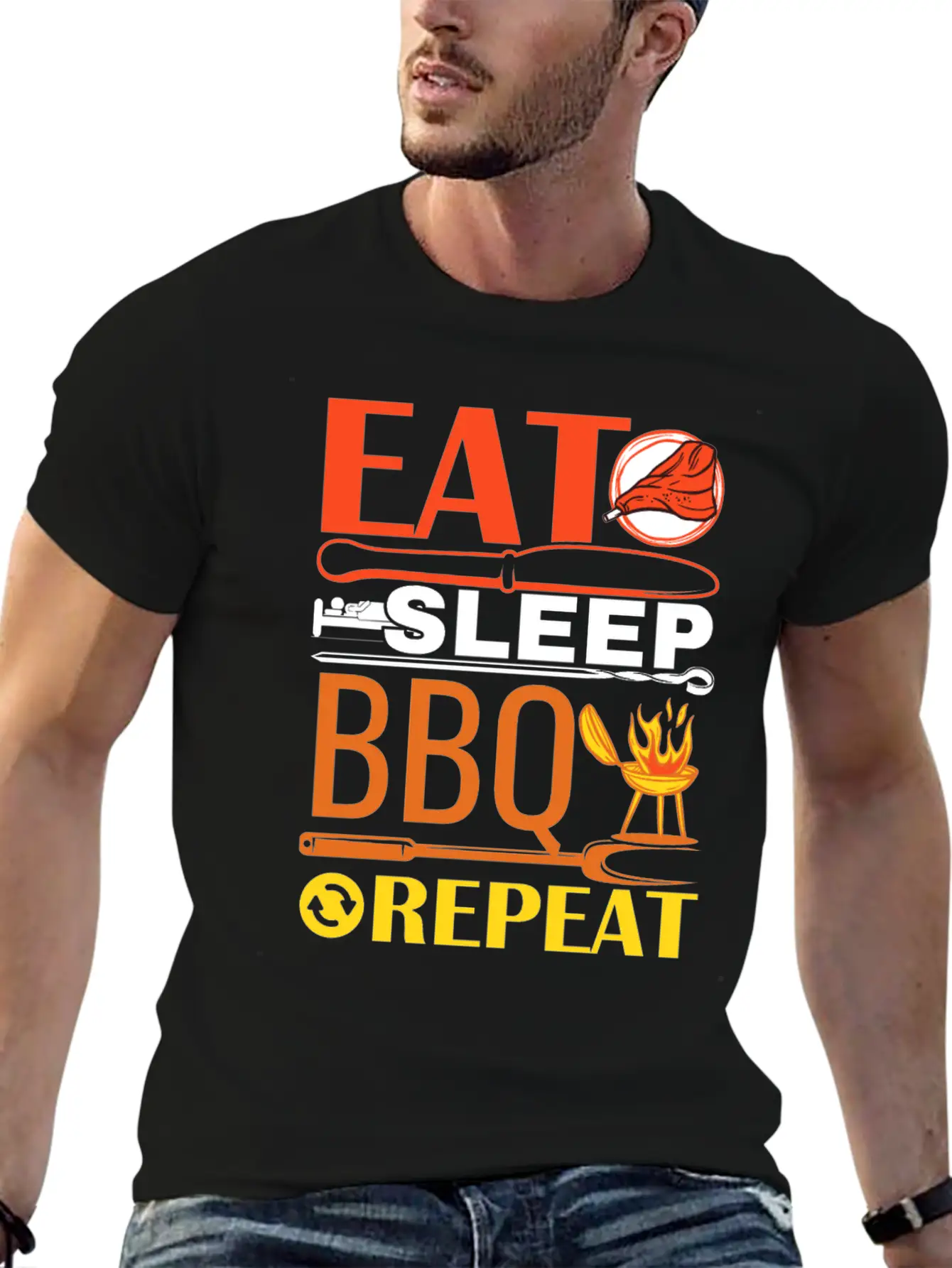 Eat Sleep BBQ Repeat Barbecue Essential Unisex Summer Tee – Soft Cotton Casual Fit