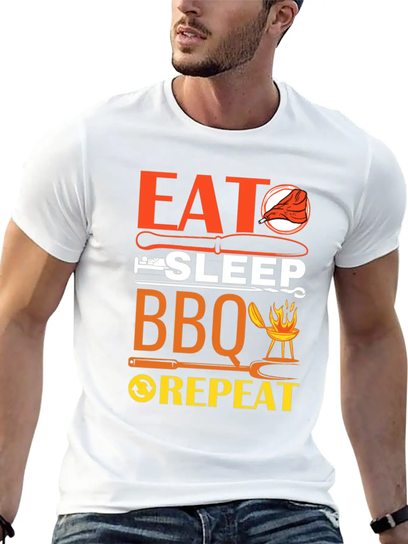 Eat Sleep BBQ Repeat Barbecue Essential Unisex Summer Tee – Soft Cotton Casual Fit