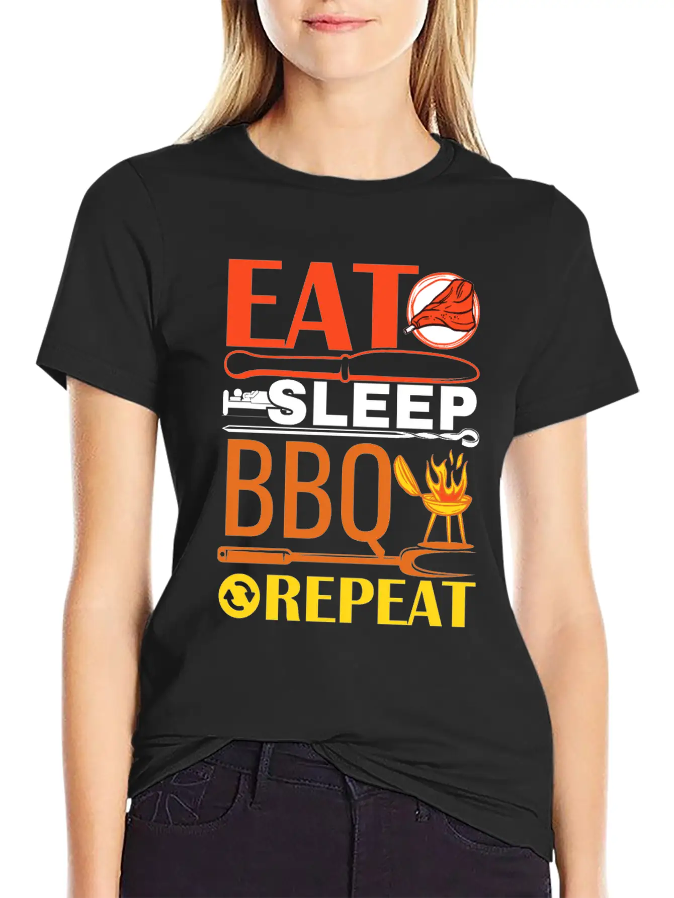 Eat Sleep BBQ Repeat Barbecue Essential Unisex Summer Tee – Soft Cotton Casual Fit