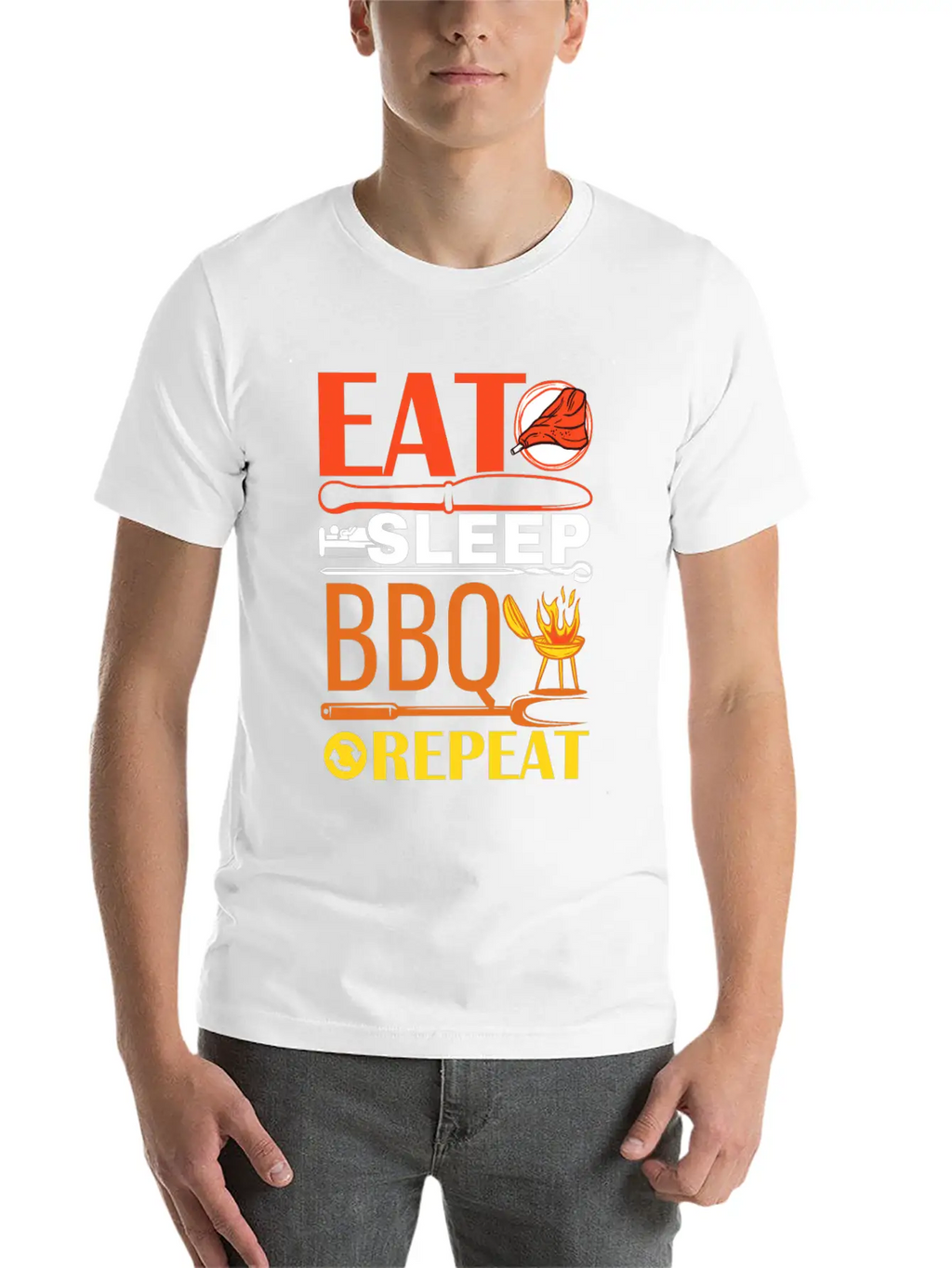 Eat Sleep BBQ Repeat Barbecue Essential Unisex Summer Tee – Soft Cotton Casual Fit