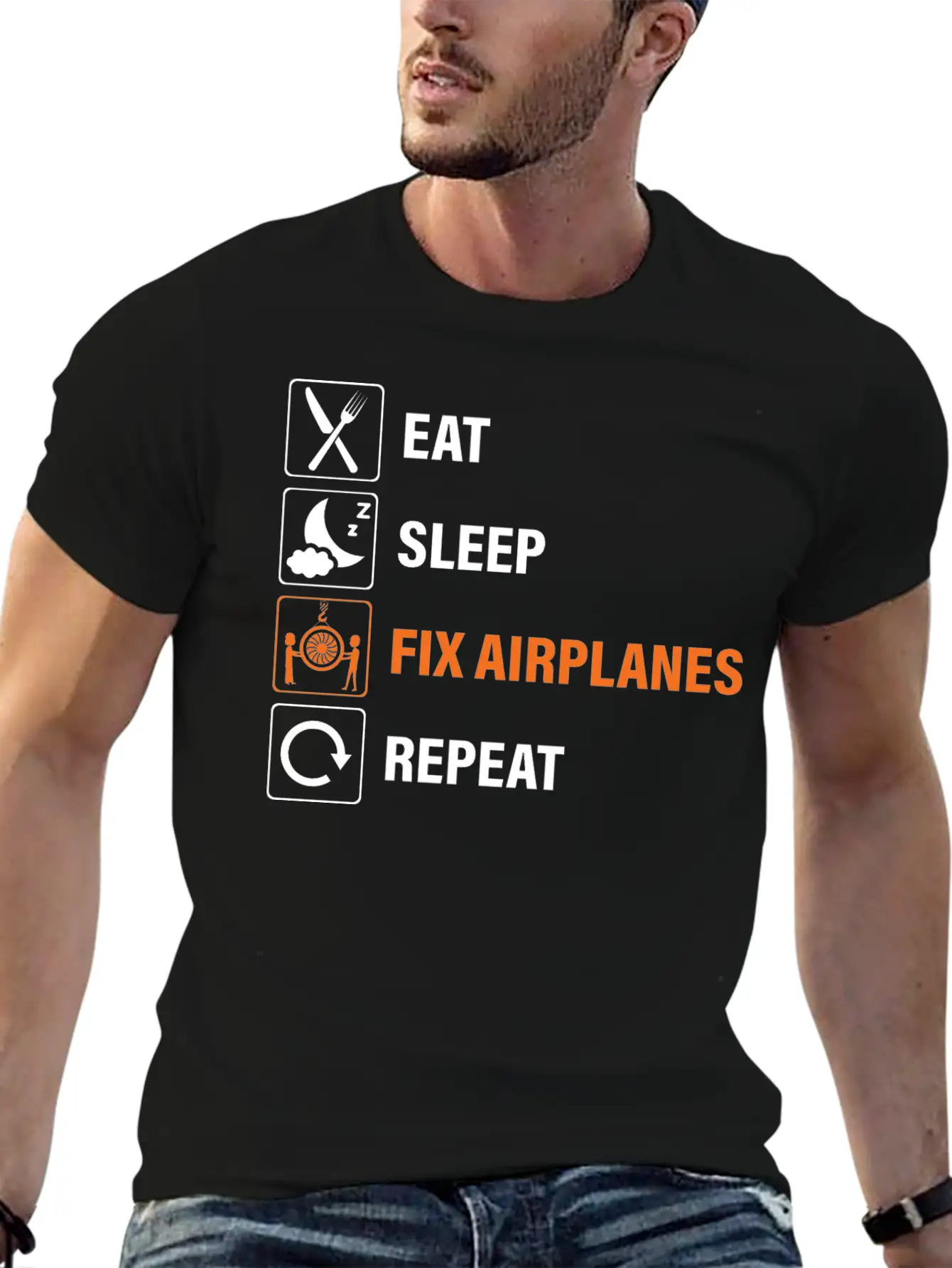 Eat Sleep Fix Airplanes Repeat Aircraft Mechanic Essential Cotton Tee For Daily Outfits – Unisex Style