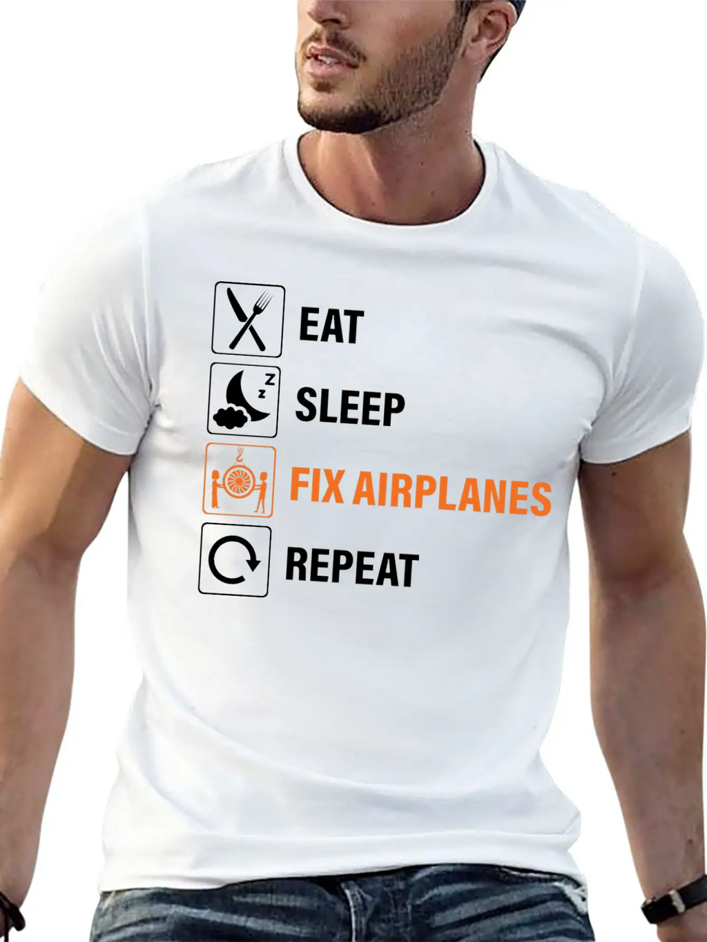 Eat Sleep Fix Airplanes Repeat Aircraft Mechanic Essential Cotton Tee For Daily Outfits – Unisex Style