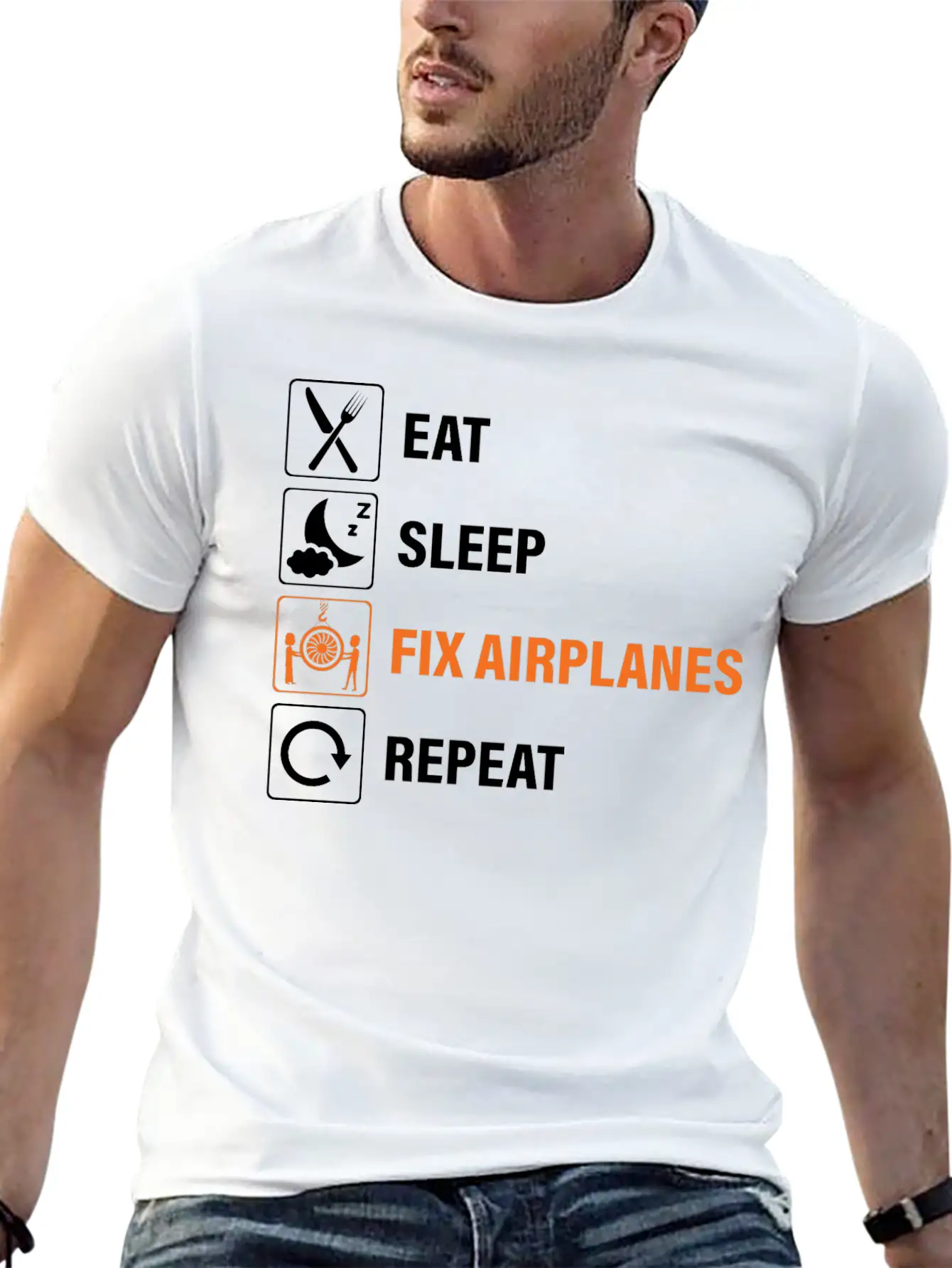 Eat Sleep Fix Airplanes Repeat Aircraft Mechanic Essential Cotton Tee For Daily Outfits – Unisex Style