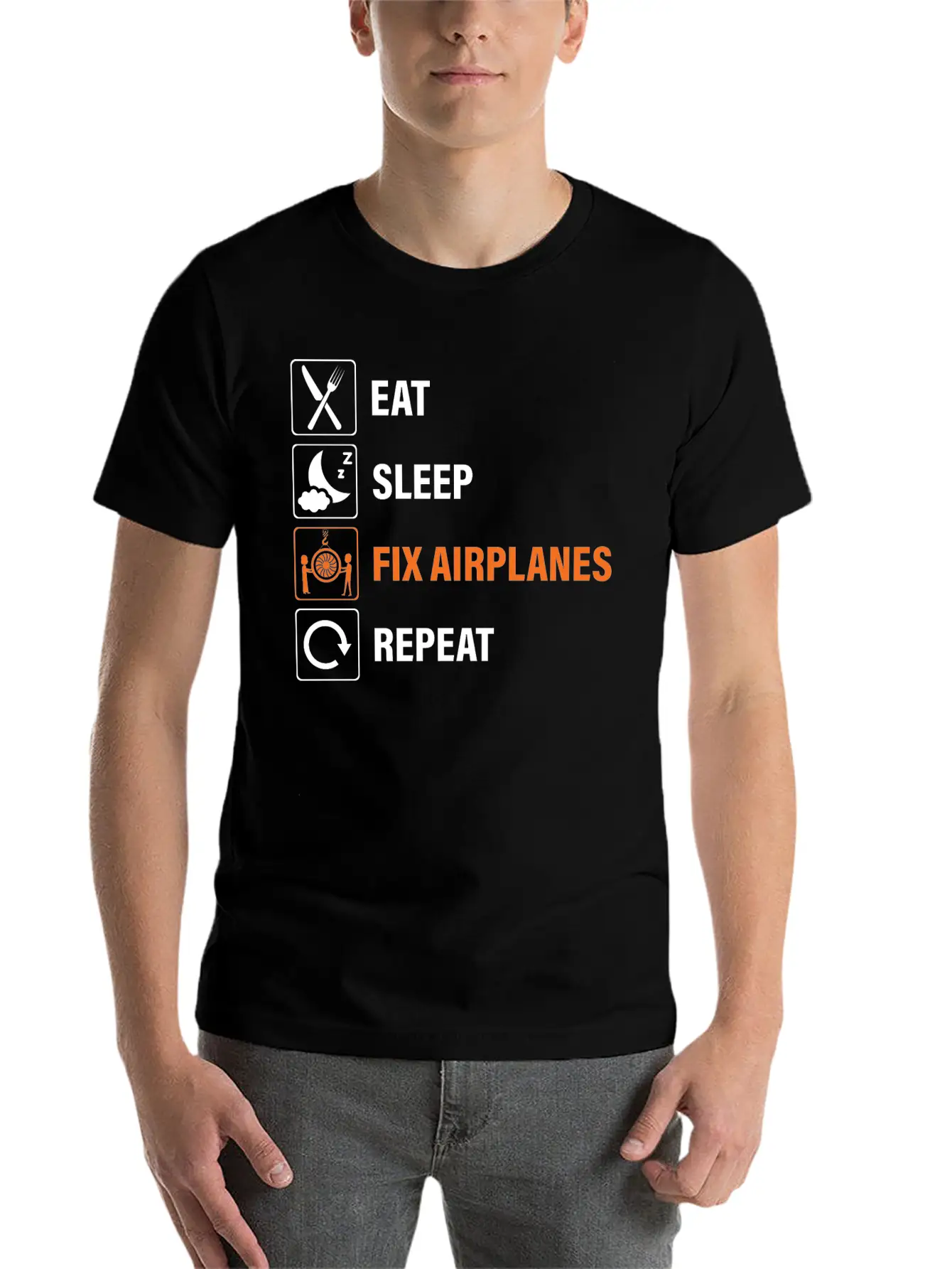 Eat Sleep Fix Airplanes Repeat Aircraft Mechanic Essential Cotton Tee For Daily Outfits – Unisex Style