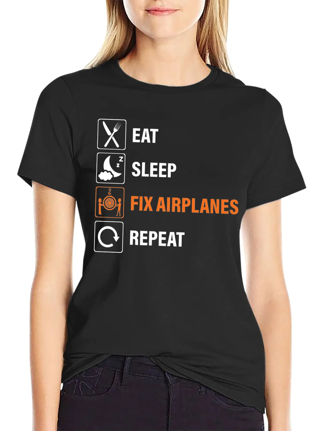 Eat Sleep Fix Airplanes Repeat Aircraft Mechanic Essential Cotton Tee For Daily Outfits – Unisex Style