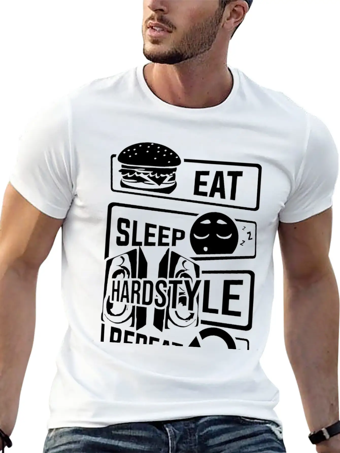 Eat Sleep Hardstyle Repeat - Bass Party Hardbass Relaxed Everyday Tee – Lightweight And Durable Cotton