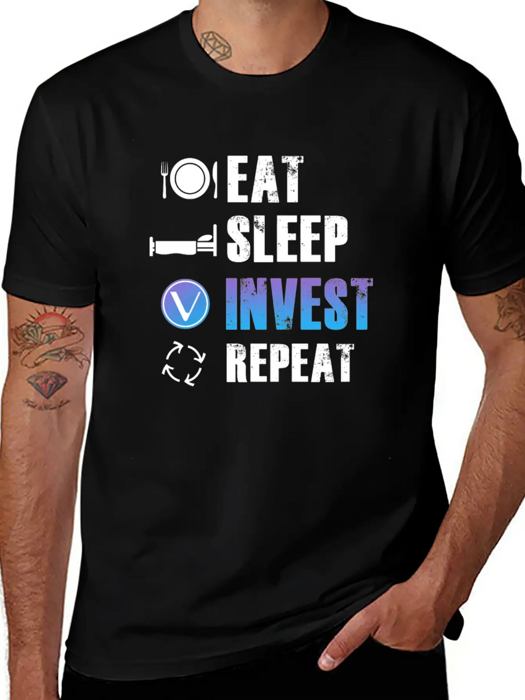 Eat Sleep Invest Repeat Vechain VET Blockchain Relaxed Everyday Tee – Lightweight And Durable Cotton